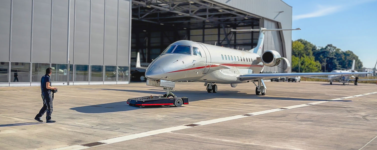 The TowFLEXX TF5 Towbarless Aircraft Tug is used by many operators to park aircraft in tighter spaces.