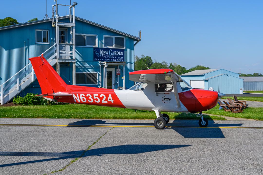 PRIVATE Cessna 150 registration  on final approach at New Garden Airport (N57/N57) photographed by  on 05/18/2026