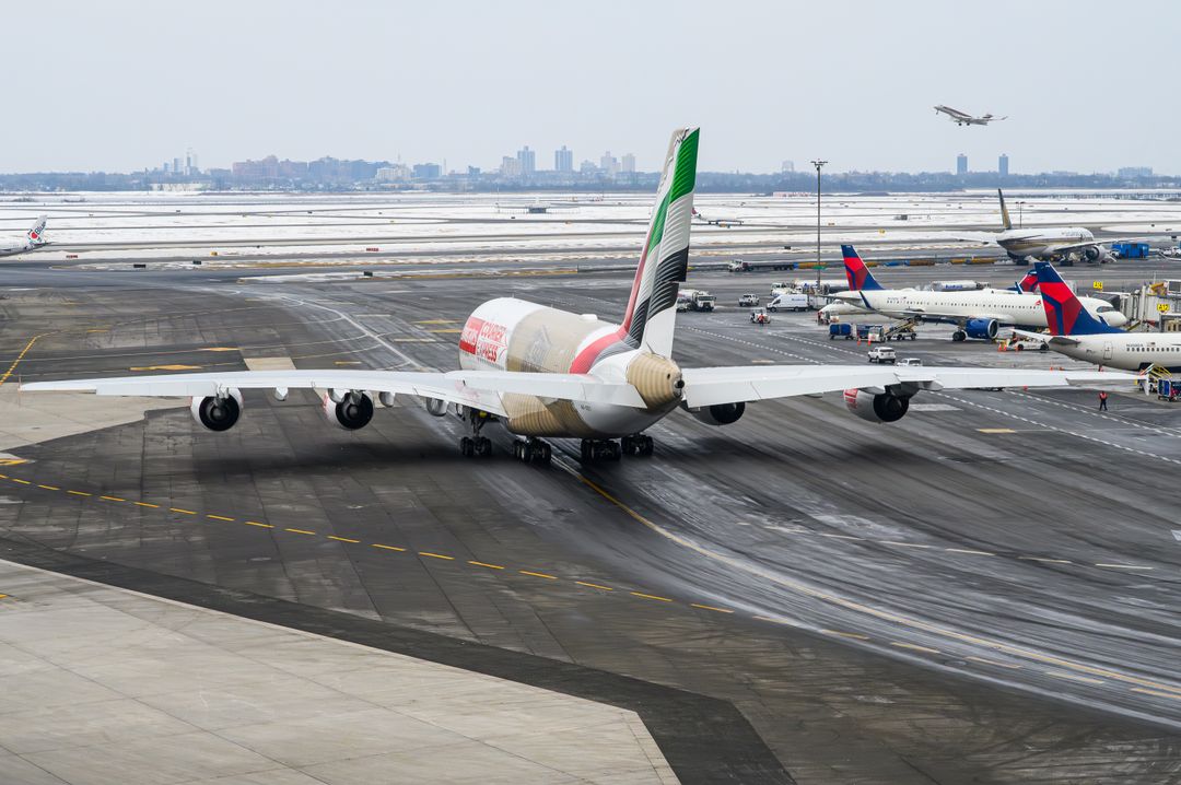 Emirates Airbus A380-800 registration  on final approach at John F. Kennedy International Airport (JFK/KJFK) photographed by  on 02/15/2026
