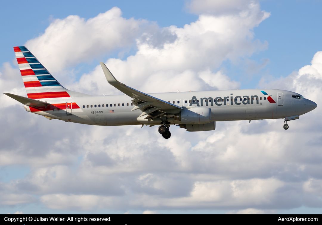 Photo of N834NN - American Airlines Boeing 737-800 at MIA on AeroXplorer Aviation Database Photo of N834NN - American Airlines Boeing 737-800 at MIA on AeroXplorer Aviation Database