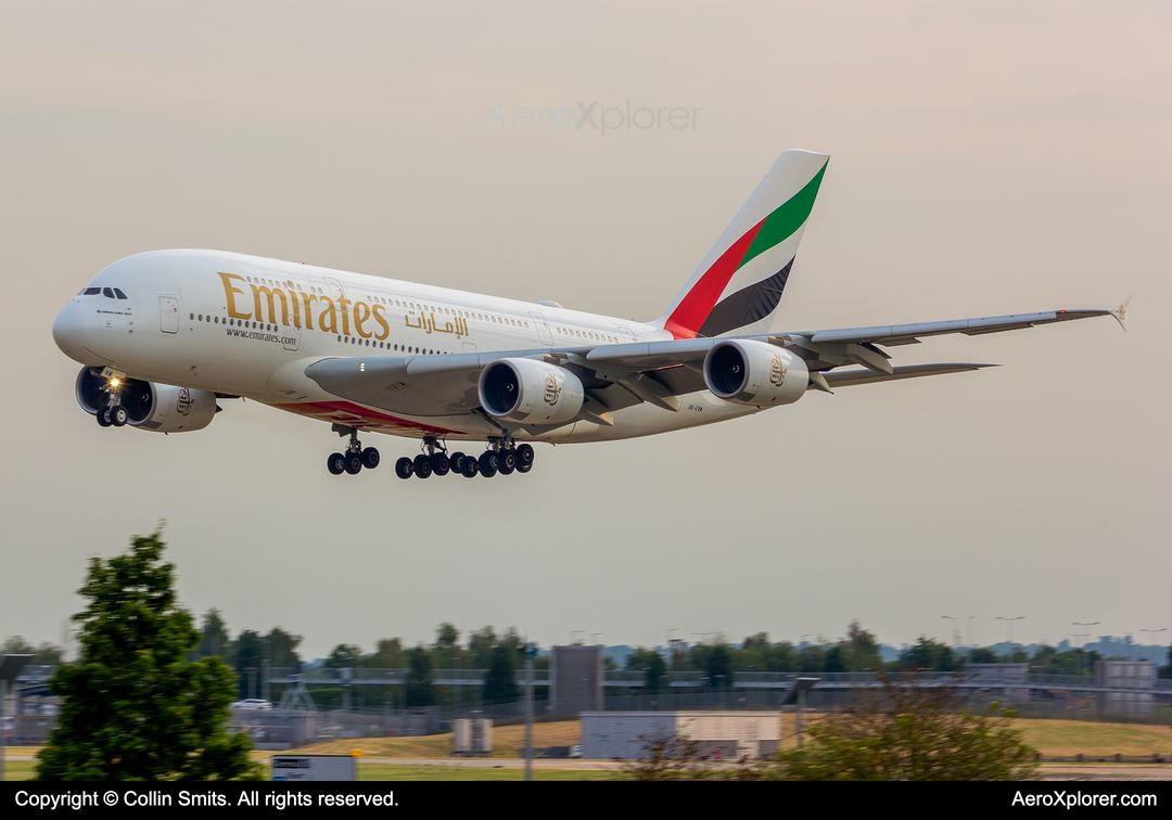 Photo of A6-EVM - Emirates Airbus A380-800 at LHR on AeroXplorer Aviation Database Photo of A6-EVM - Emirates Airbus A380-800 at LHR on AeroXplorer Aviation Database