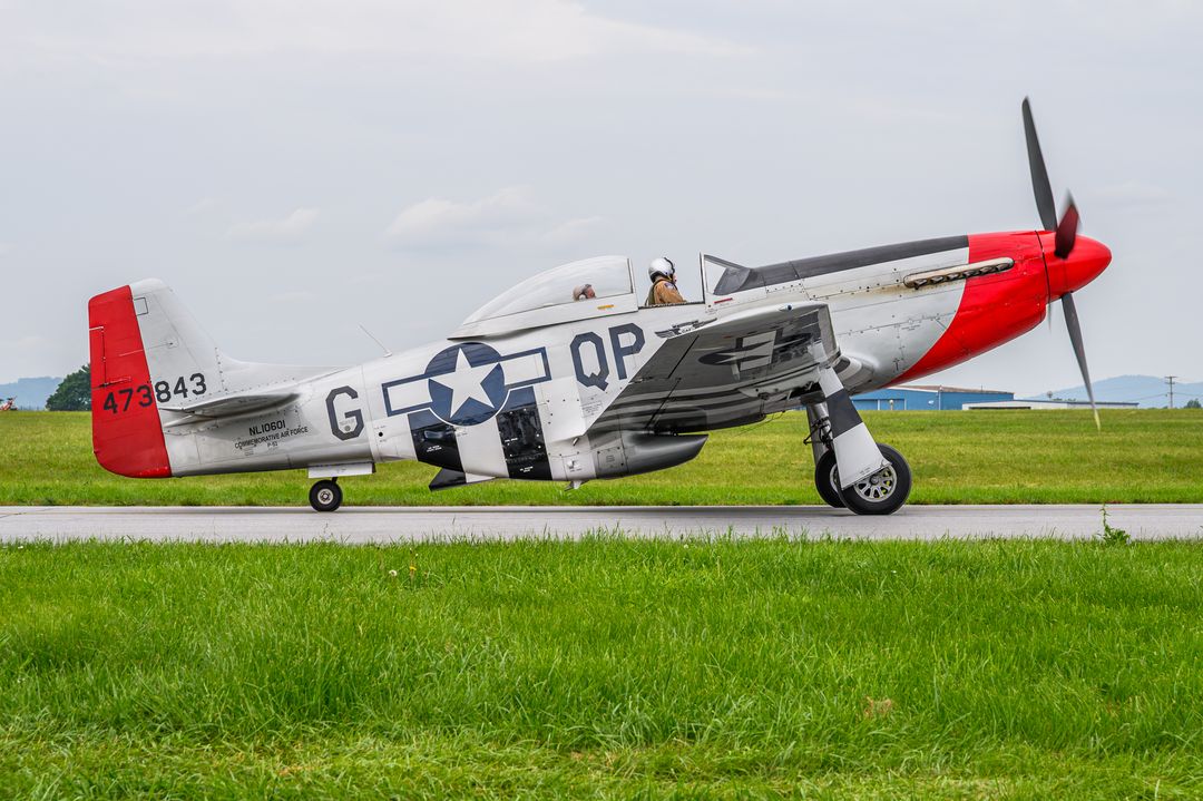 PRIVATE North American P-51 Mustang registration  on final approach at Reading Regional Airport/Carl A Spaatz Field (RDG/KRDG) photographed by  on 06/08/2025