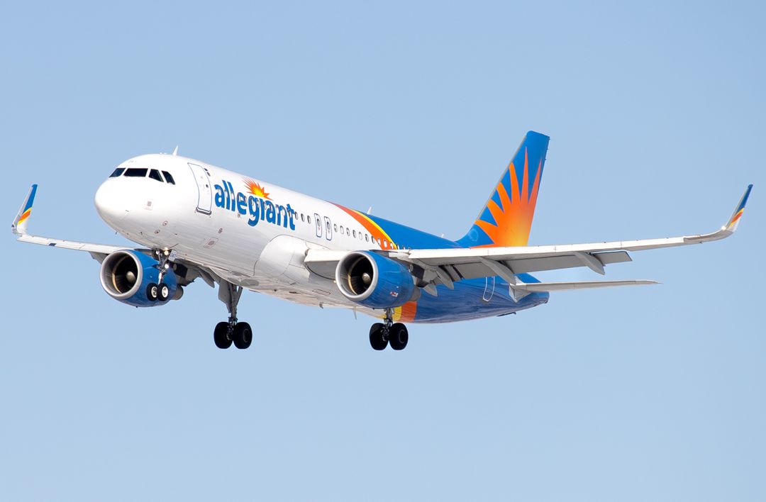 Allegiant Air Airbus A320 registration  on final approach at Hector International Airport (FAR/KFAR) photographed by  on 03/01/2026