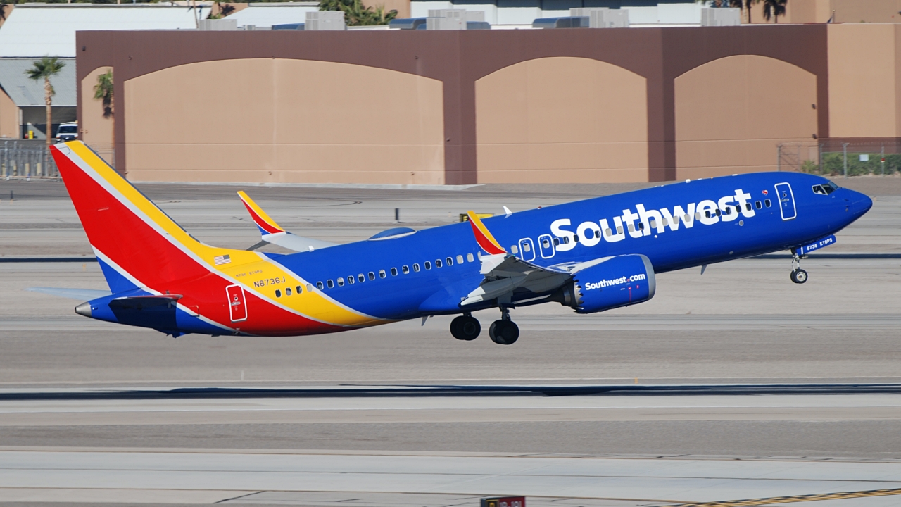 Full size: Southwest Airlines Boeing 737 MAX 8 N8736J at Harry Reid International Airport