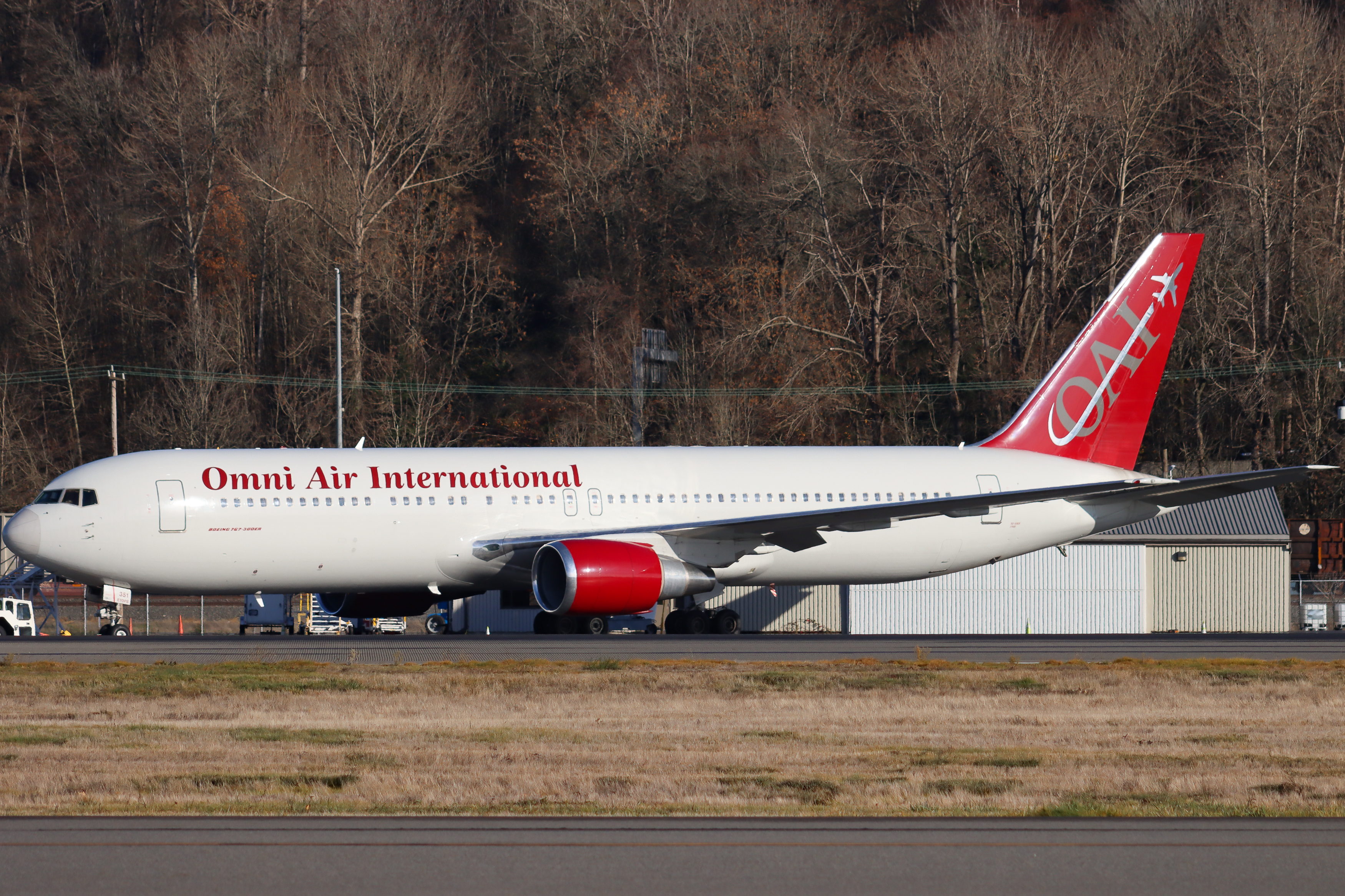 Full size: Omni Air International Boeing 767-300ER N351AX at Boeing Field/King County International Airport
