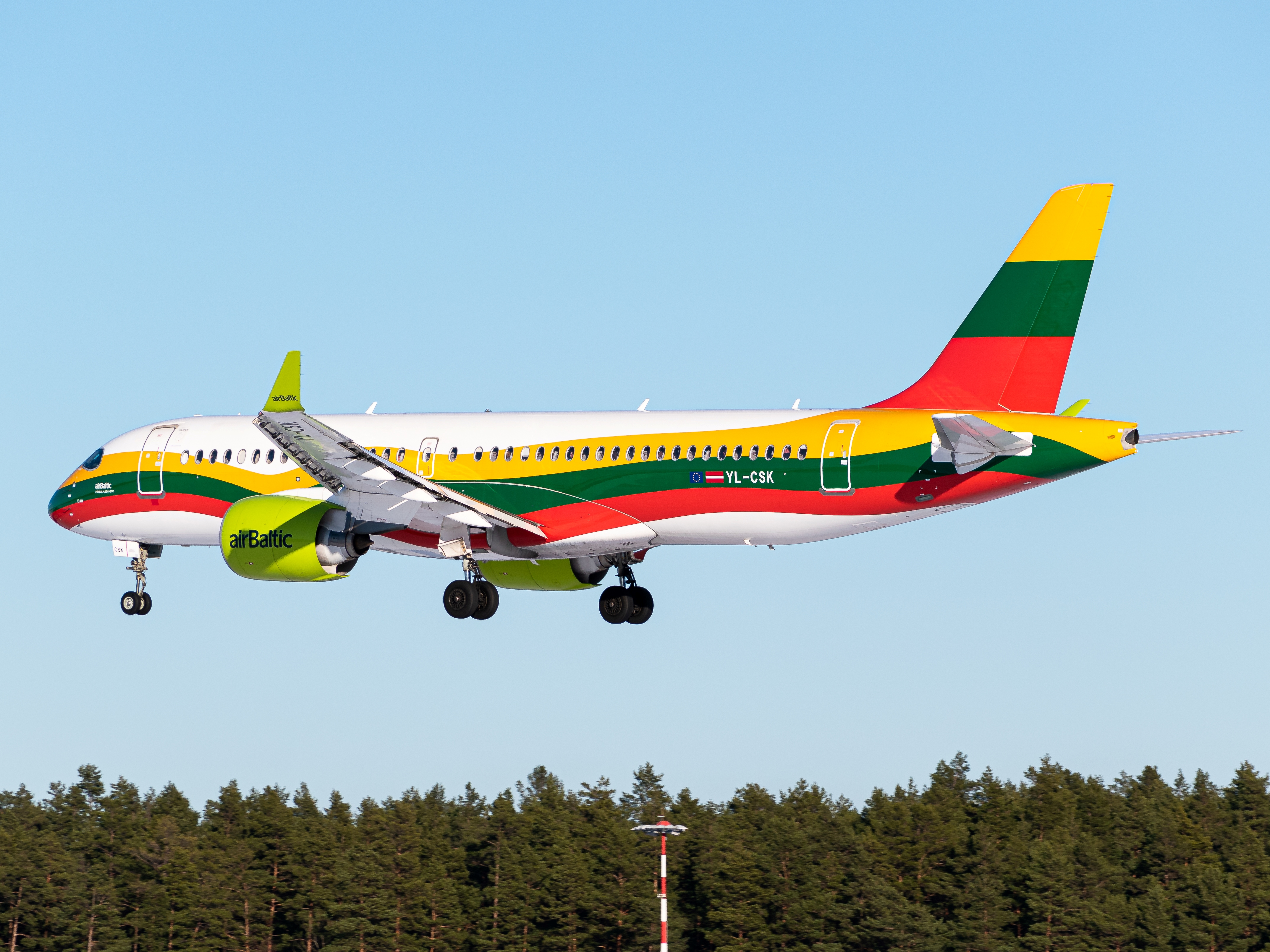 Full size: Air Baltic Airbus A220-300 YL-CSK at Riga International Airport