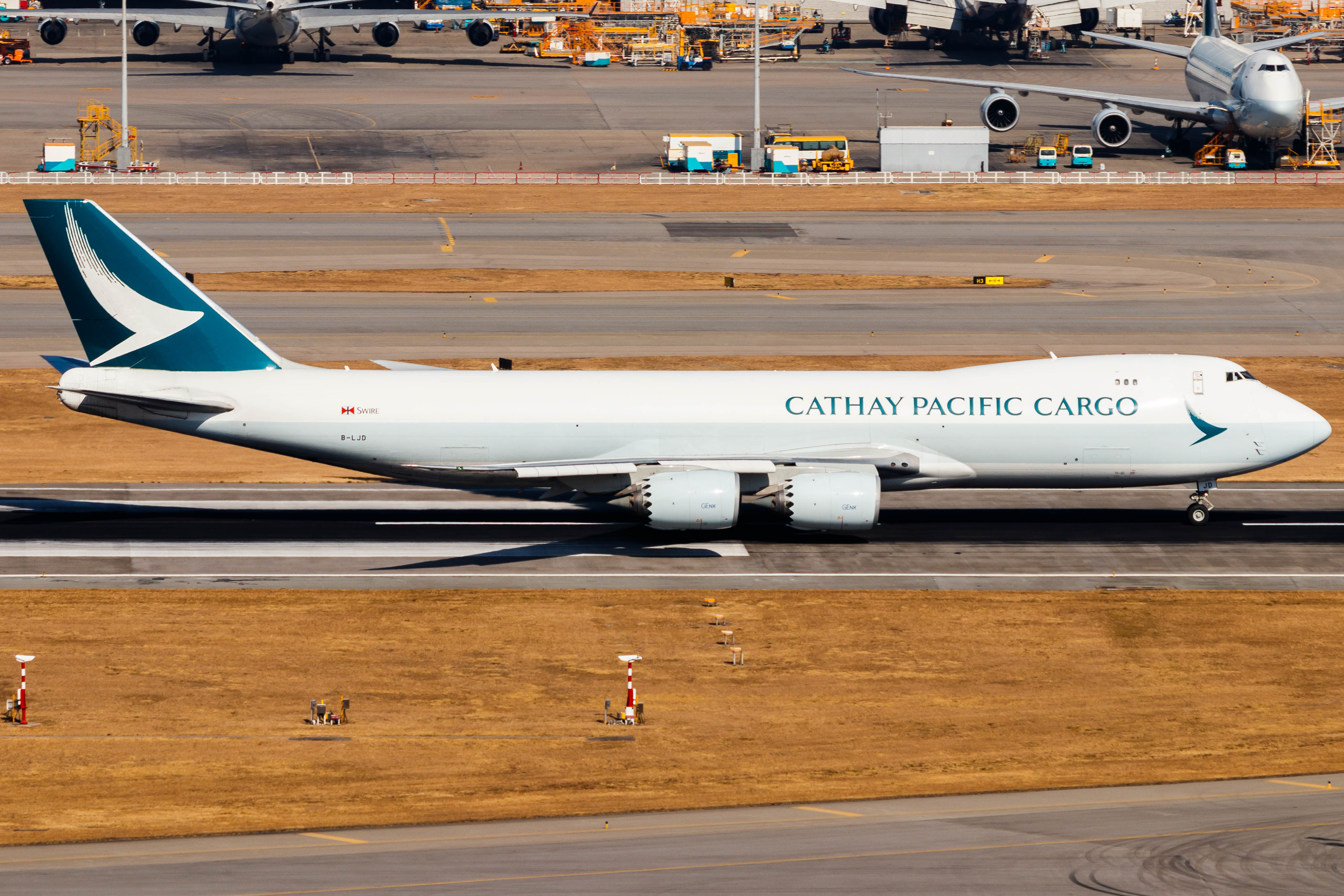 Full size: Cathay Pacific Boeing 747-8F B-LJD at Hong Kong International Airport