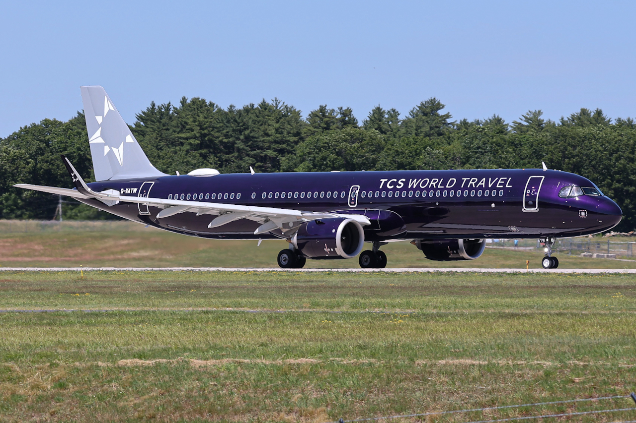 Full size: Titan Airways Airbus A321NEO G-XATW at Portsmouth International Airport at Pease
