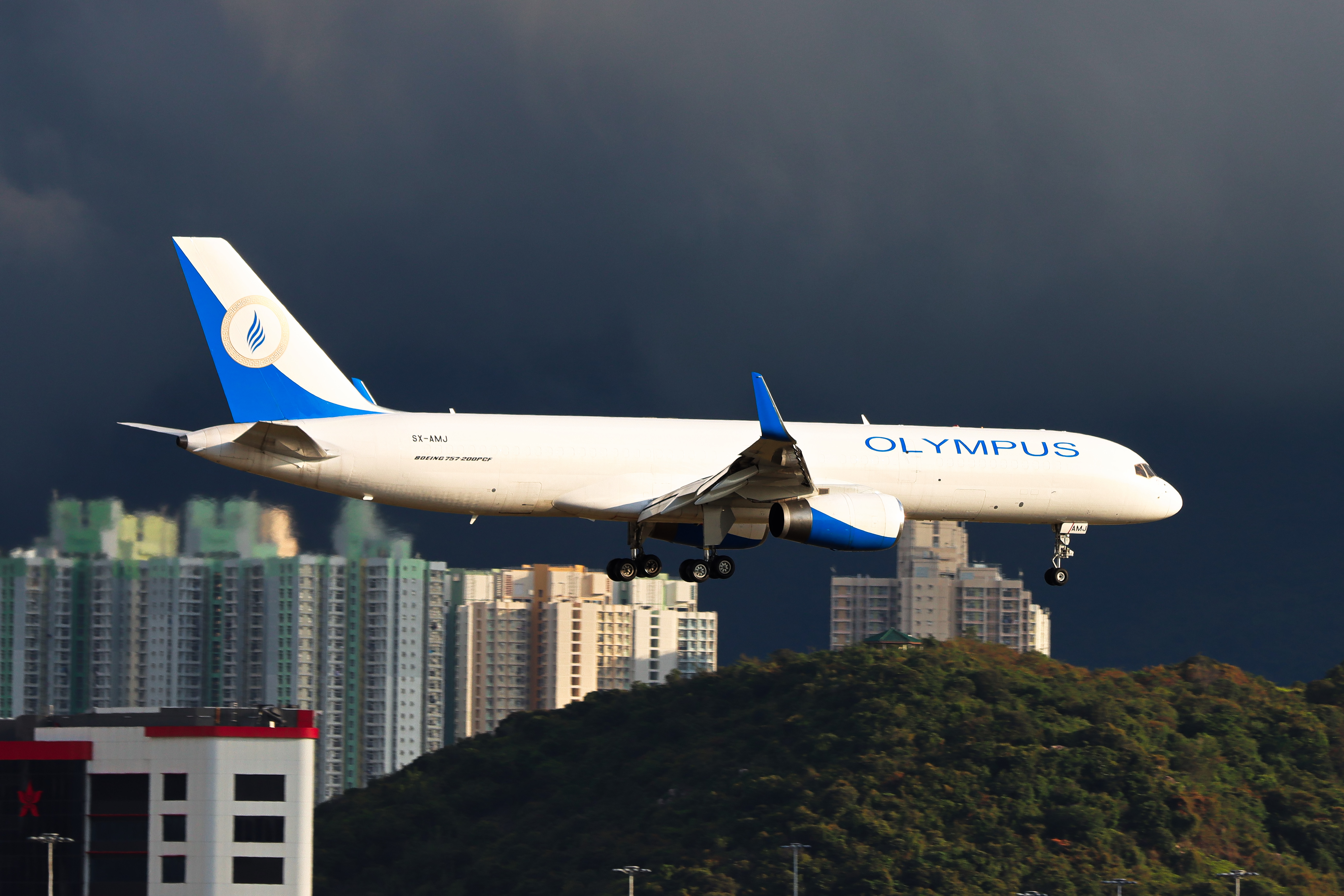 Full size: Olympus Airways Boeing 757-200PCF SX-AMJ at Hong Kong International Airport