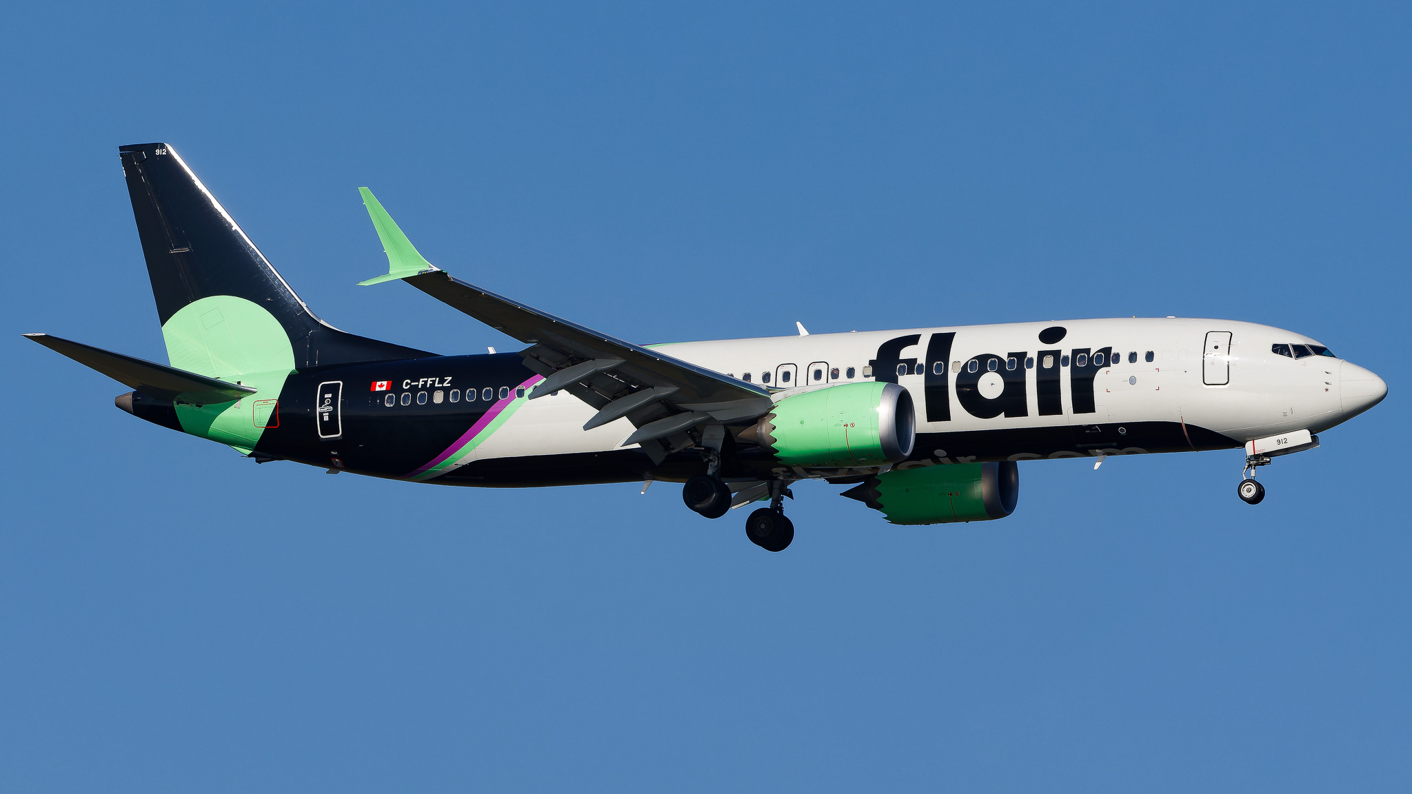 Full size: Flair Airlines Boeing 737 MAX 8 C-FFLZ at John F. Kennedy International Airport
