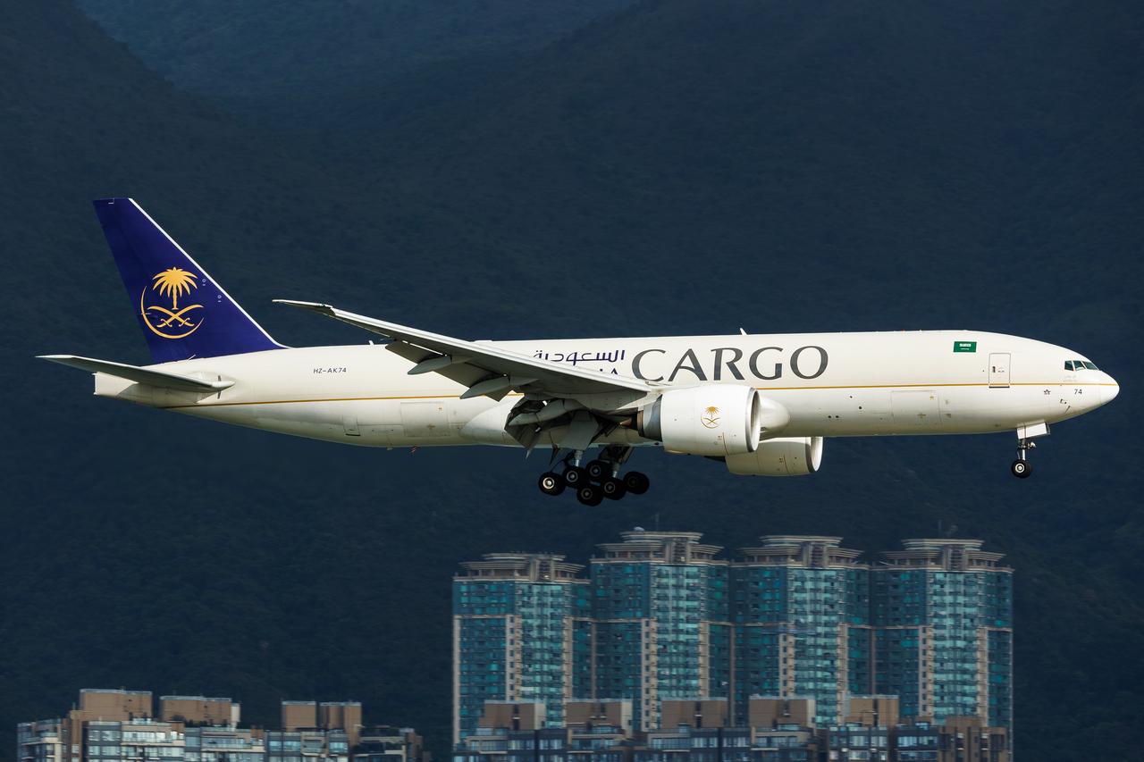 Full size: Saudia Cargo Boeing 777-F HZ-AK74 at Hong Kong International Airport
