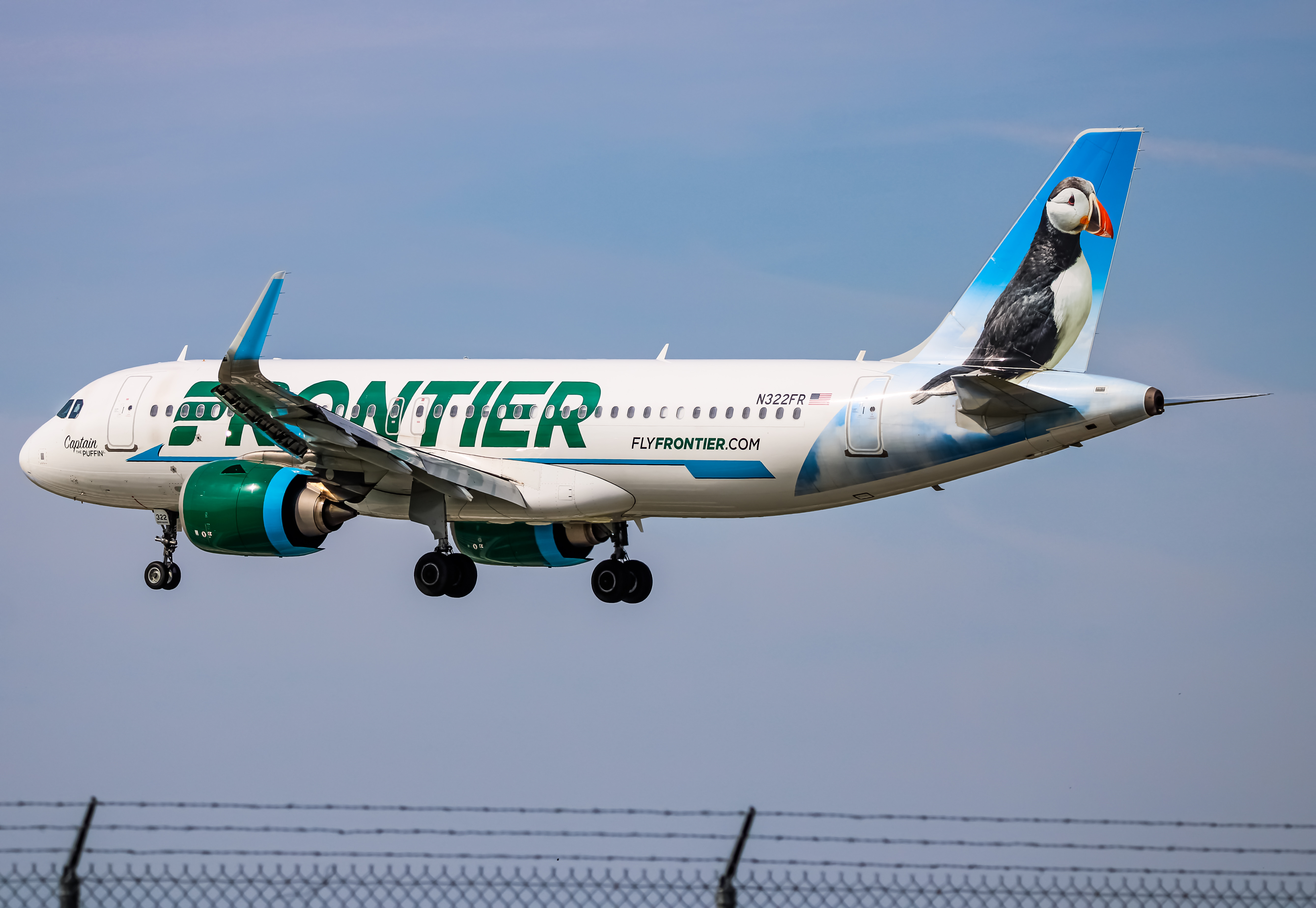 Full size: Frontier Airlines Airbus A320NEO N322FR at Baltimore/Washington International Thurgood Marshall Airport