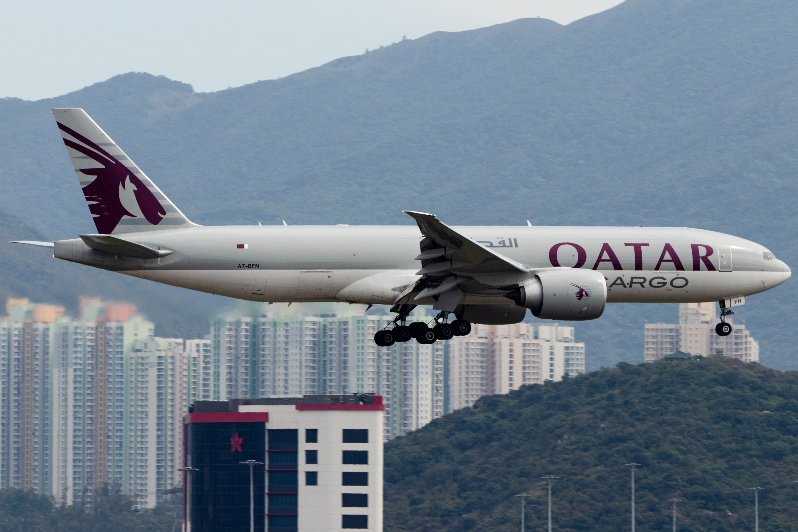 Full size: Qatar Air Cargo Boeing 777-F A7-BFN at Hong Kong International Airport