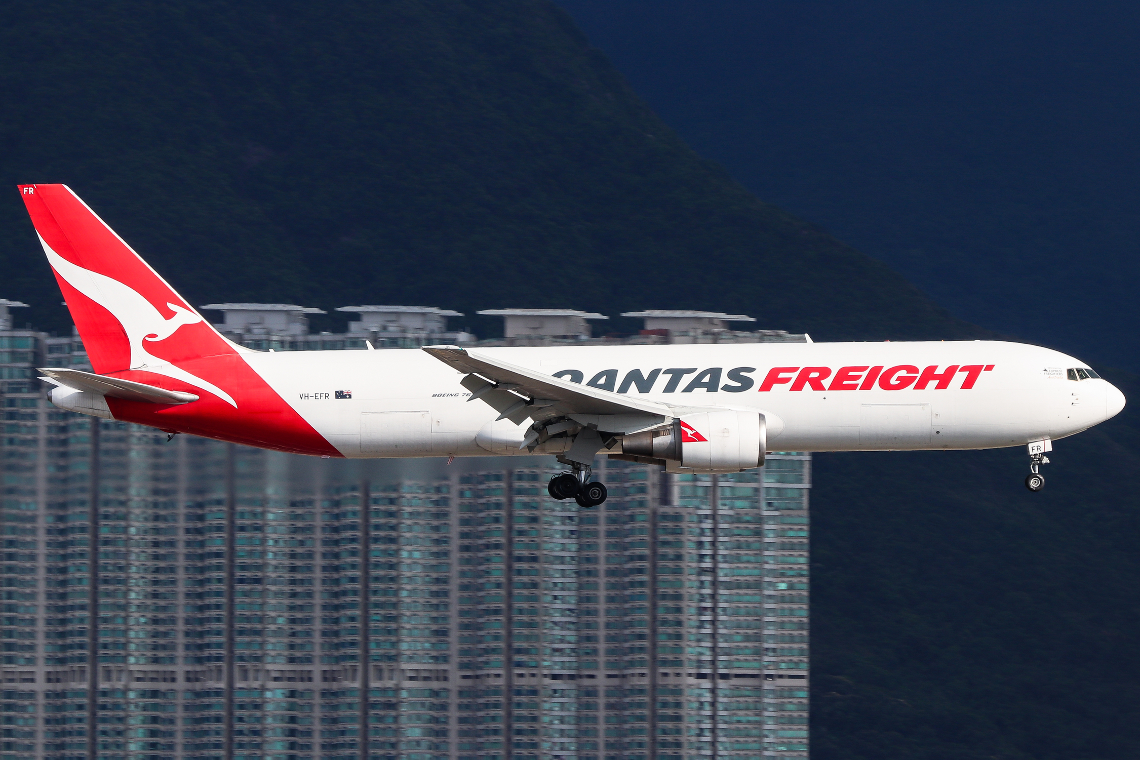 Full size: Qantas Freight Boeing 767-300F VH-EFR at Hong Kong International Airport