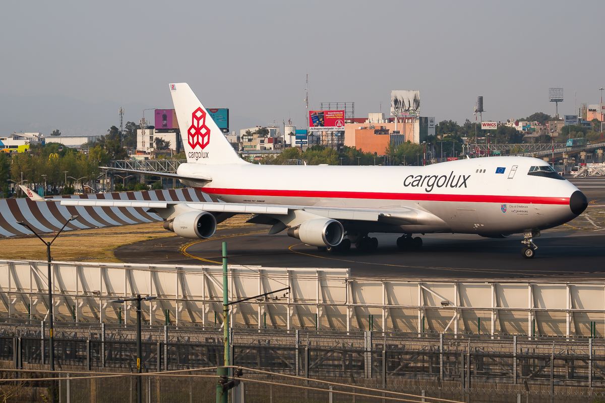 Full size: CargoLux Boeing 747-400F LX-NCL at Mexico City International Airport