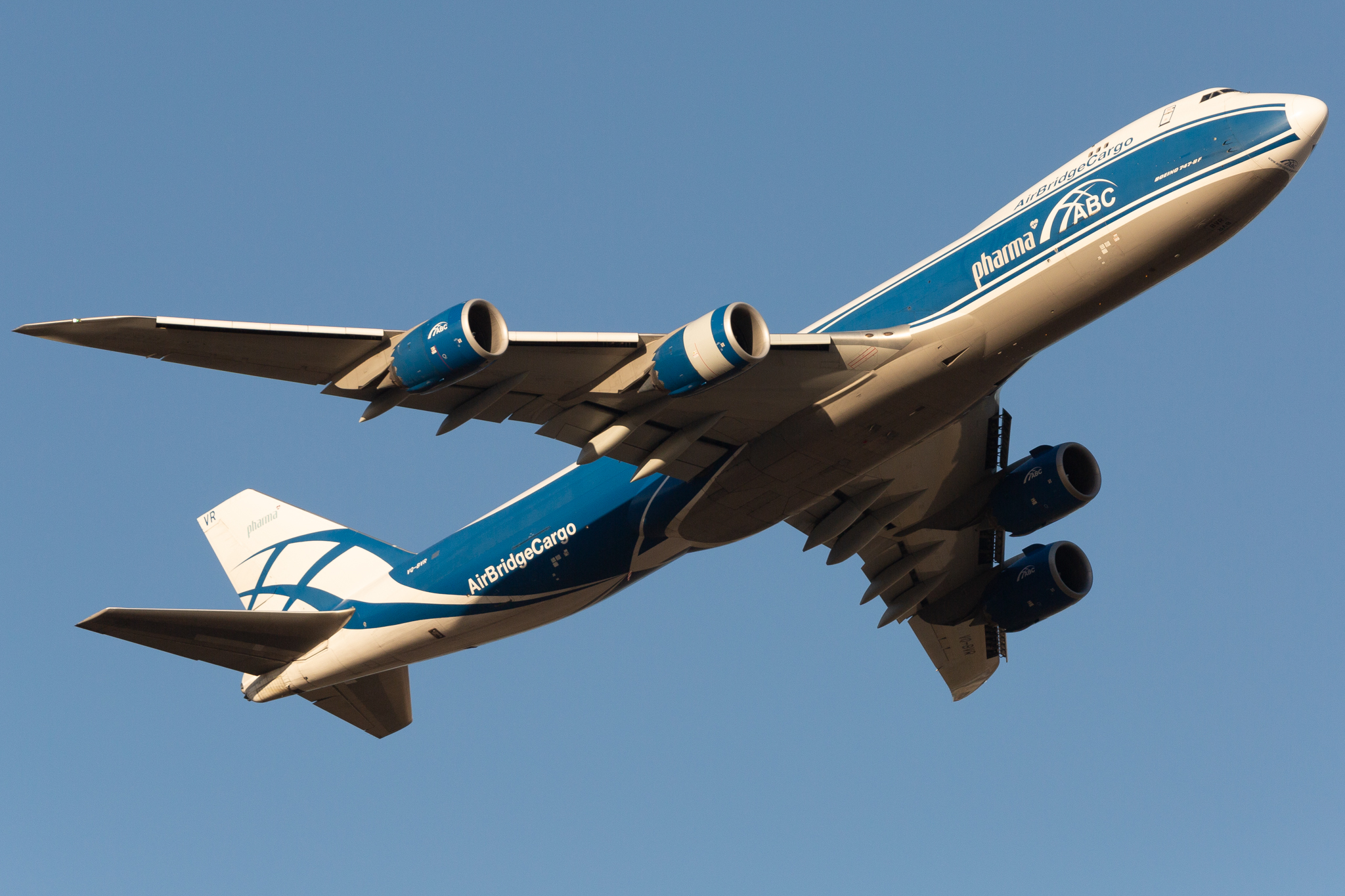 Full size: AirBridge Cargo Boeing 747-8F VQ-BVR at Perth Airport