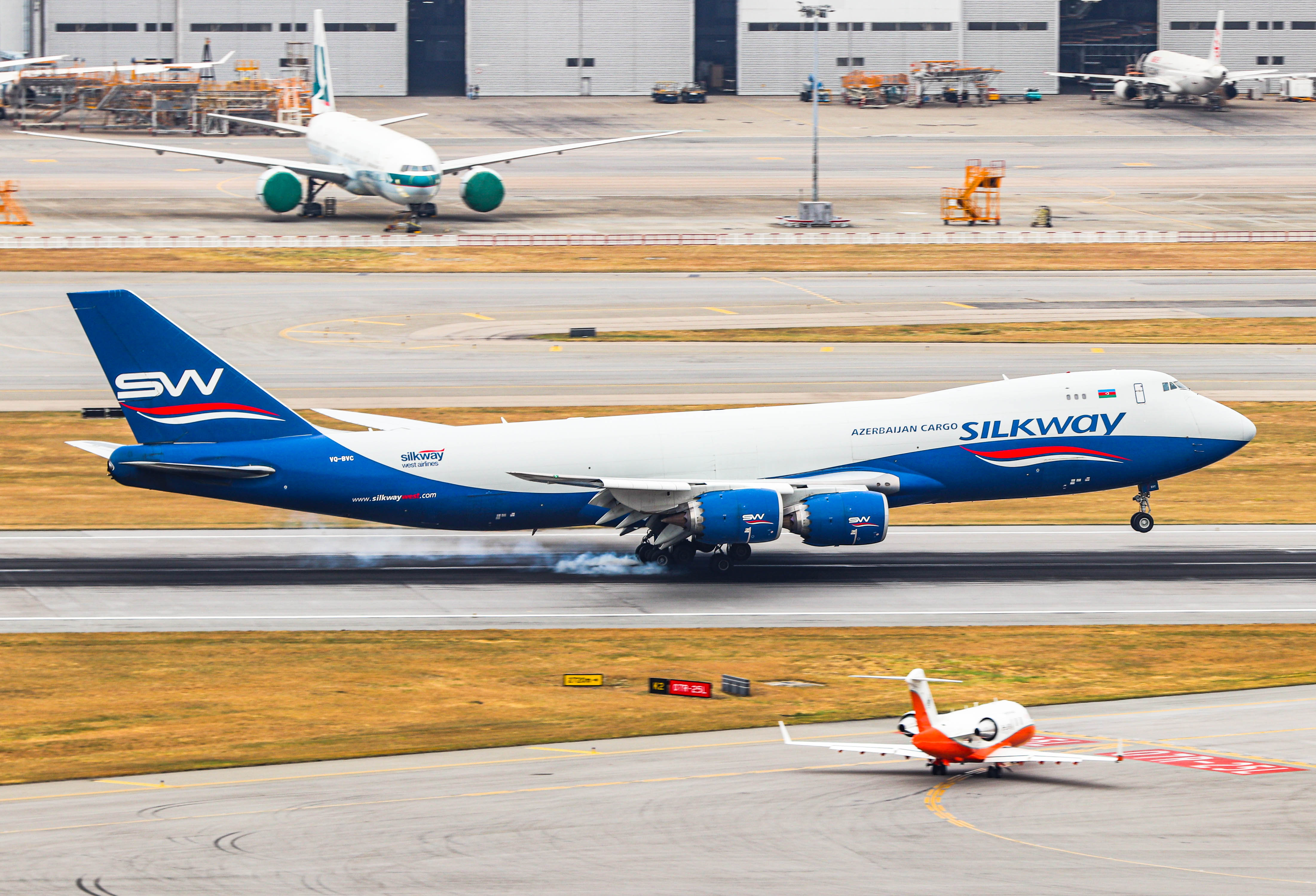 Full size: Silk Way West Airlines Boeing 747-8F VQ-BVC at Hong Kong International Airport