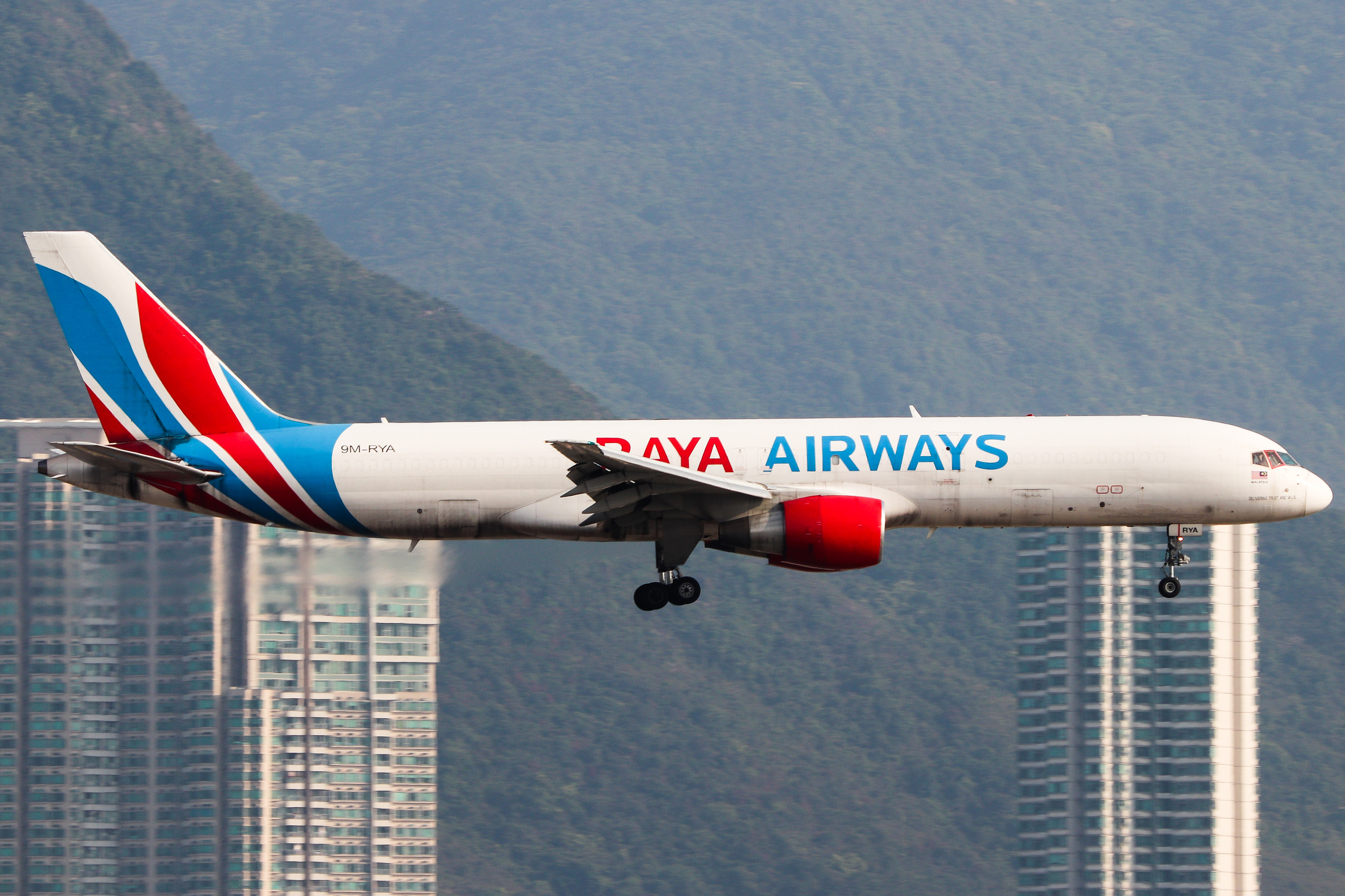 Full size: Raya Airways Boeing 757-200F 9M-RYA at Hong Kong International Airport