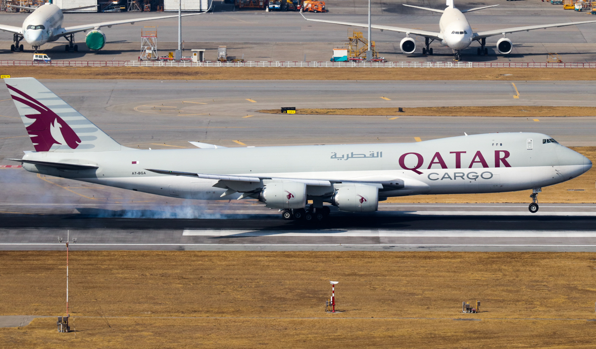 Full size: Qatar Airways Cargo Boeing 747-8F A7-BGA at Hong Kong International Airport