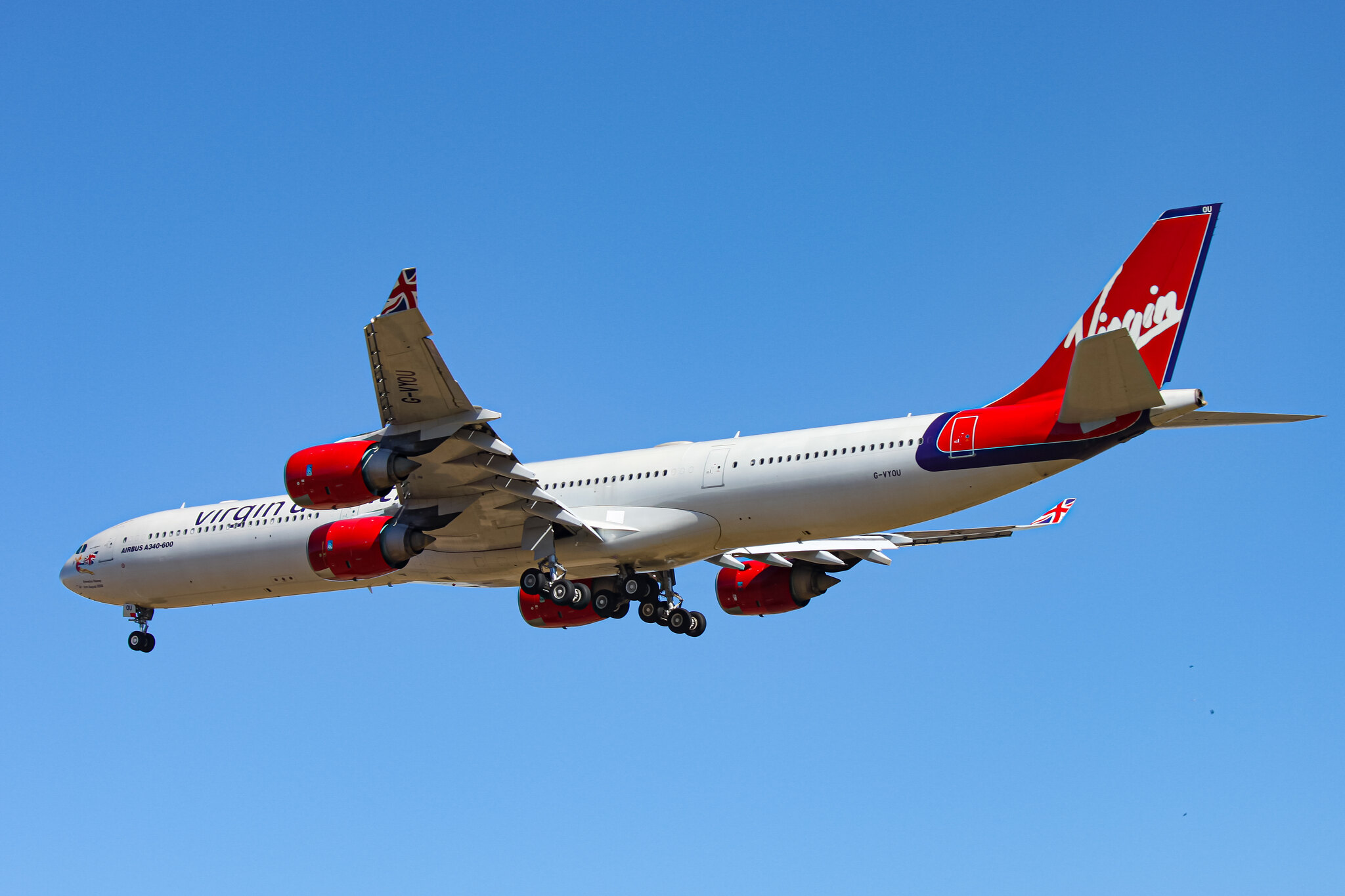 Full size: Virgin Atlantic Airbus A340-600 G-VYOU at Washington Dulles International Airport