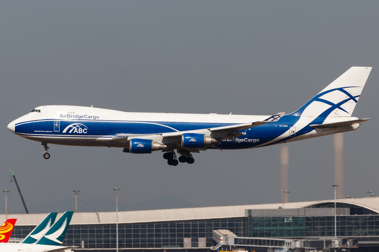 Full size: Air Bridge Cargo Boeing 747-400F VQ-BWW at Hong Kong International Airport