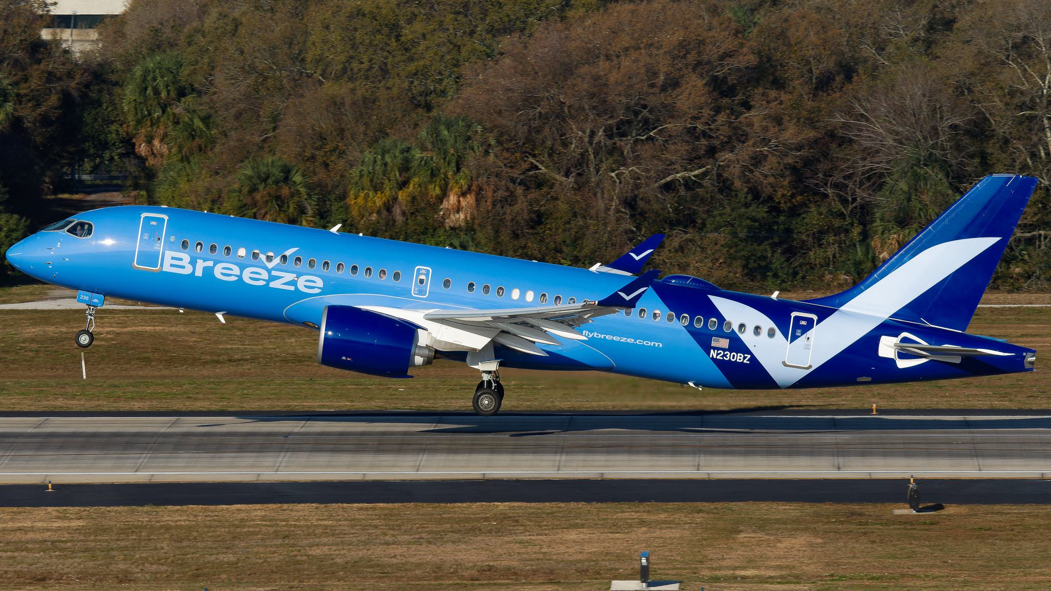 Full size: Breeze Airways Airbus A220-300 N230BZ at Tampa International Airport