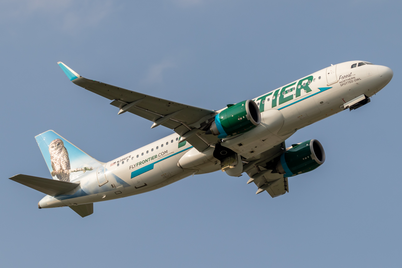 Full size: Frontier Airlines Airbus A320NEO N386FR at Baltimore/Washington International Thurgood Marshall Airport