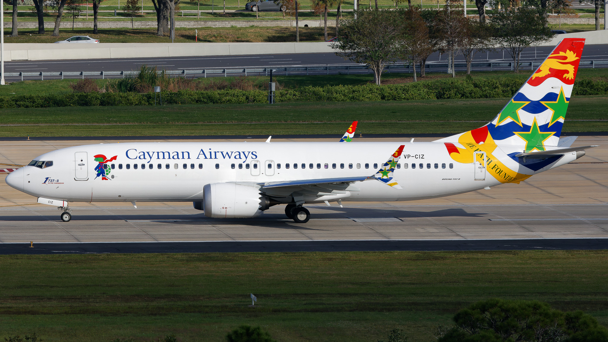 Full size: Cayman Airways Boeing 737 MAX 8 VP-CIZ at Tampa International Airport