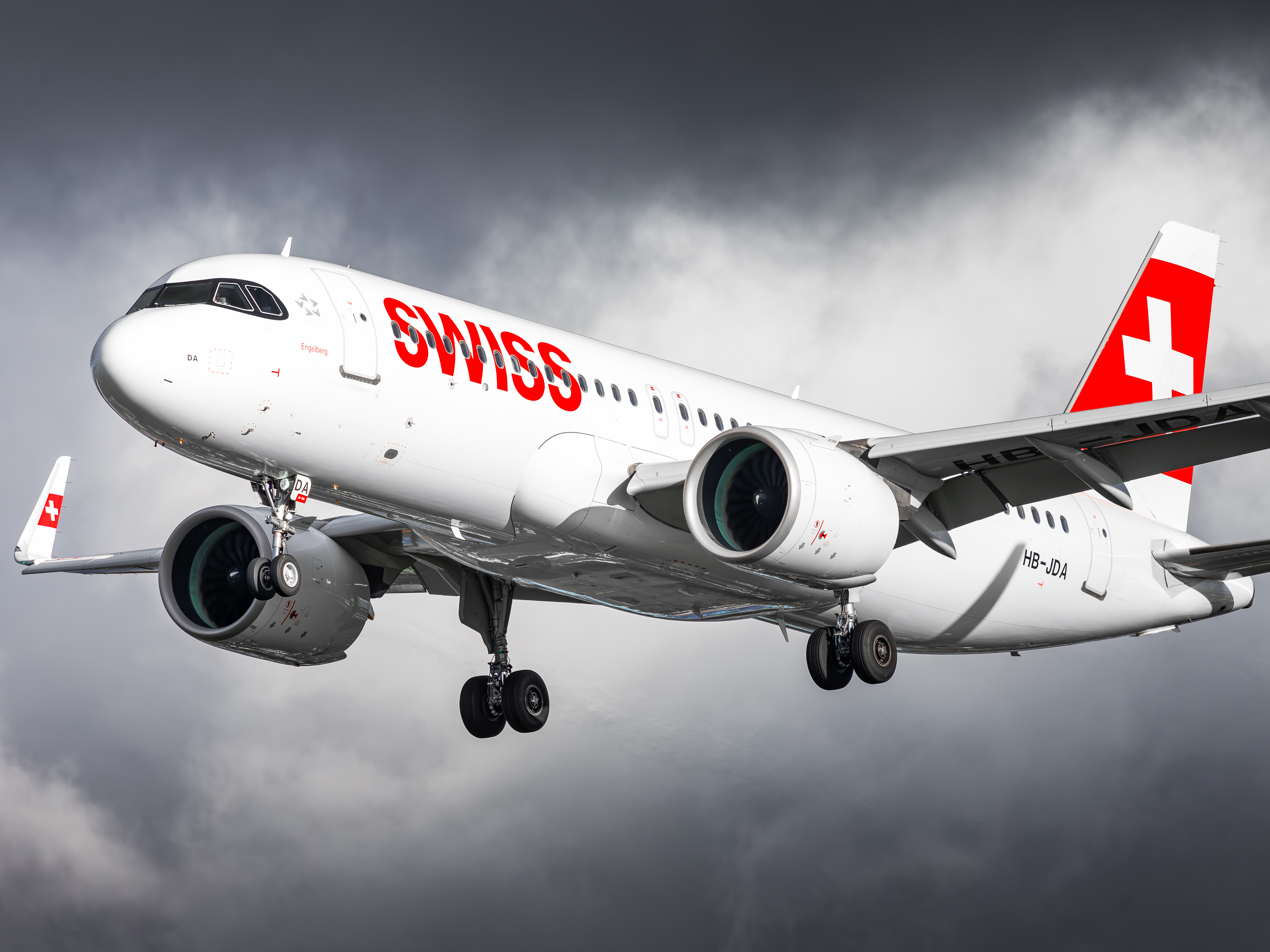 Full size: Swiss International Air Lines Airbus A320NEO HB-JDA at London Heathrow International Airport