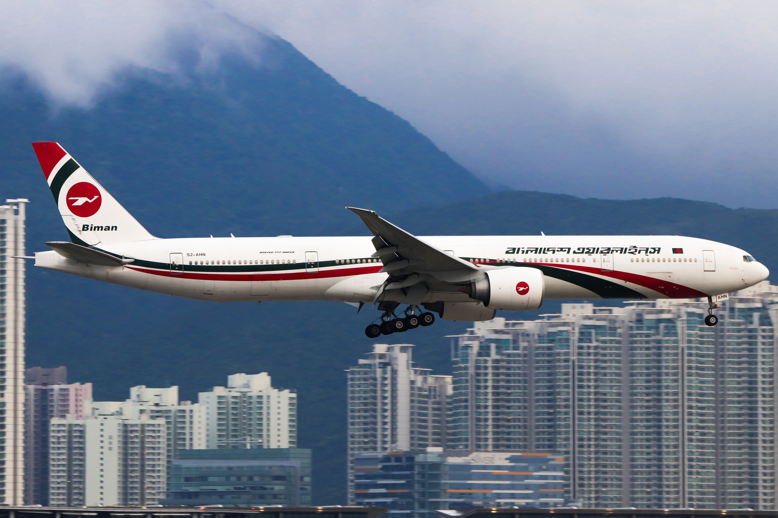 Full size: Biman Bangladesh Airlines Boeing 777-300ER S2-AHN at Hong Kong International Airport