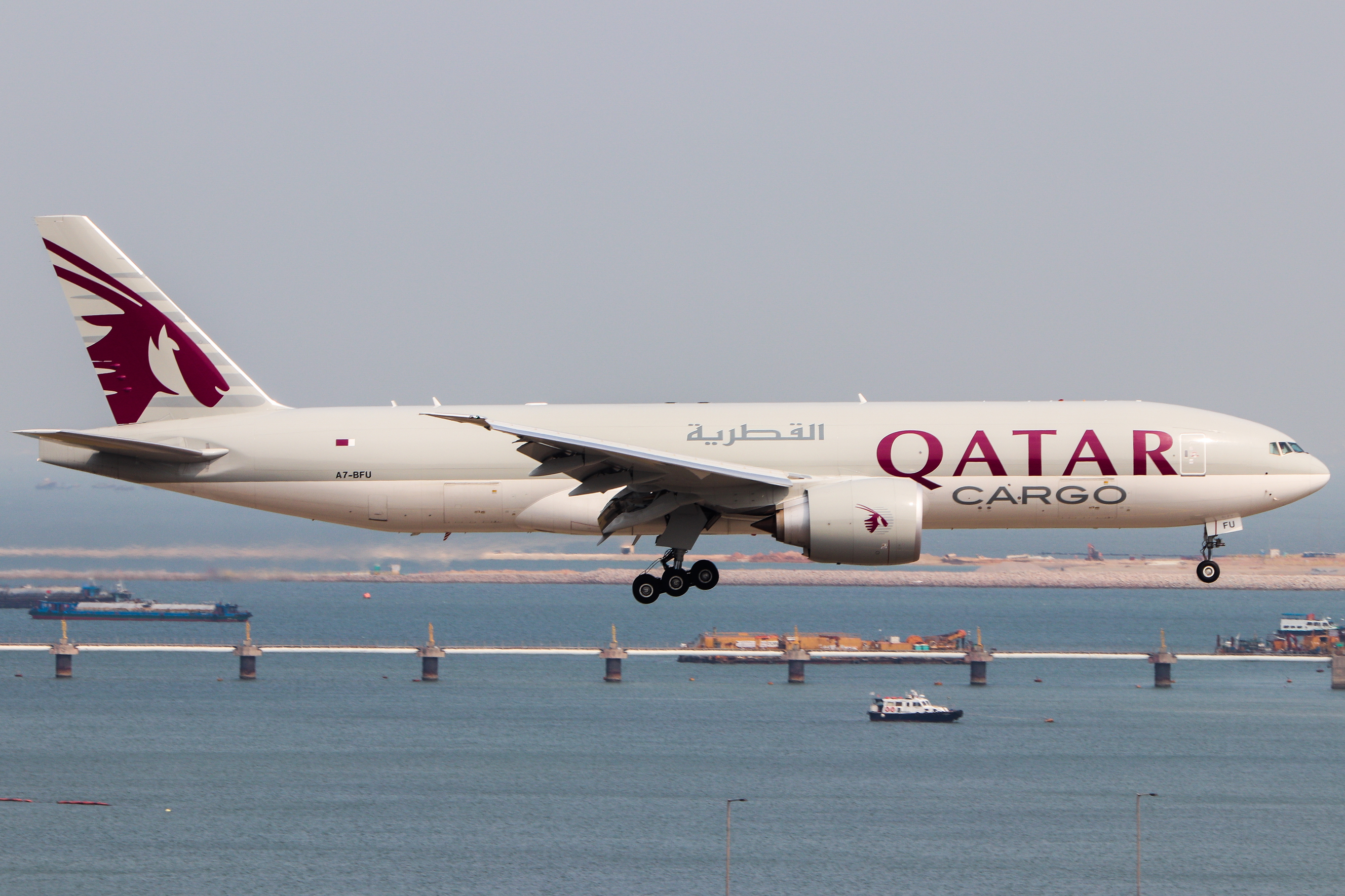 Full size: Qatar Cargo Boeing 777-F A7-BFU at Hong Kong International Airport