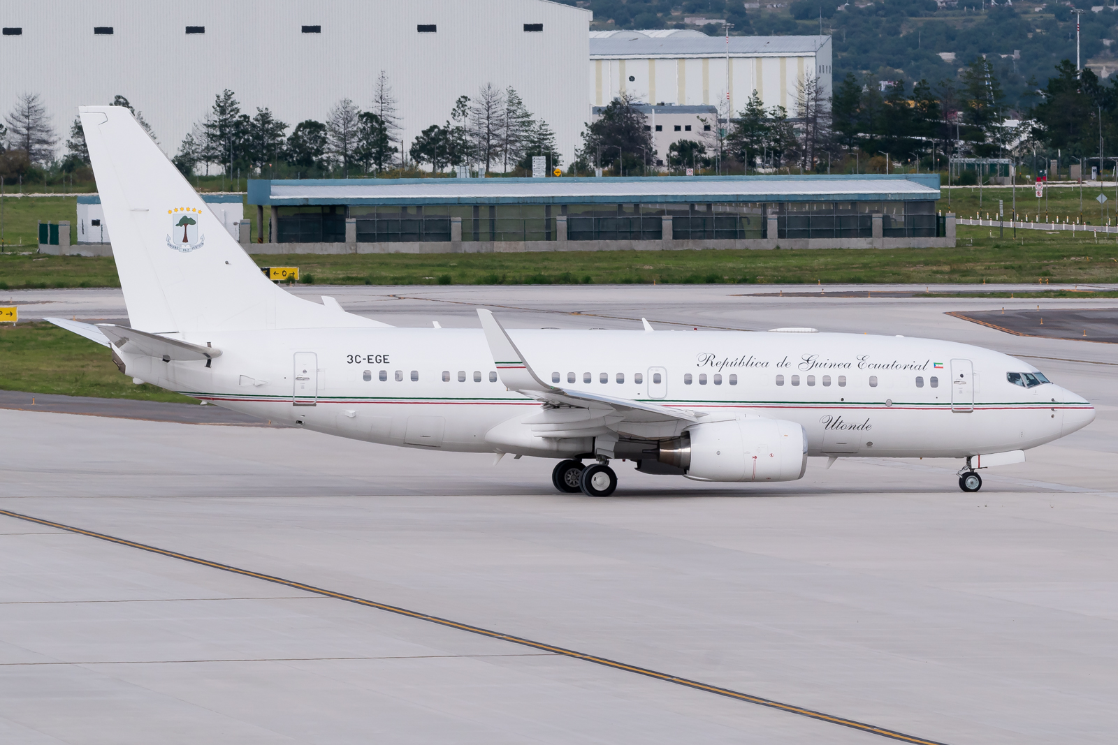 Full size: Equatorial Guinea Government Boeing 737-700BBJ 3C-EGE at Mexico City Felipe Angeles International Airport