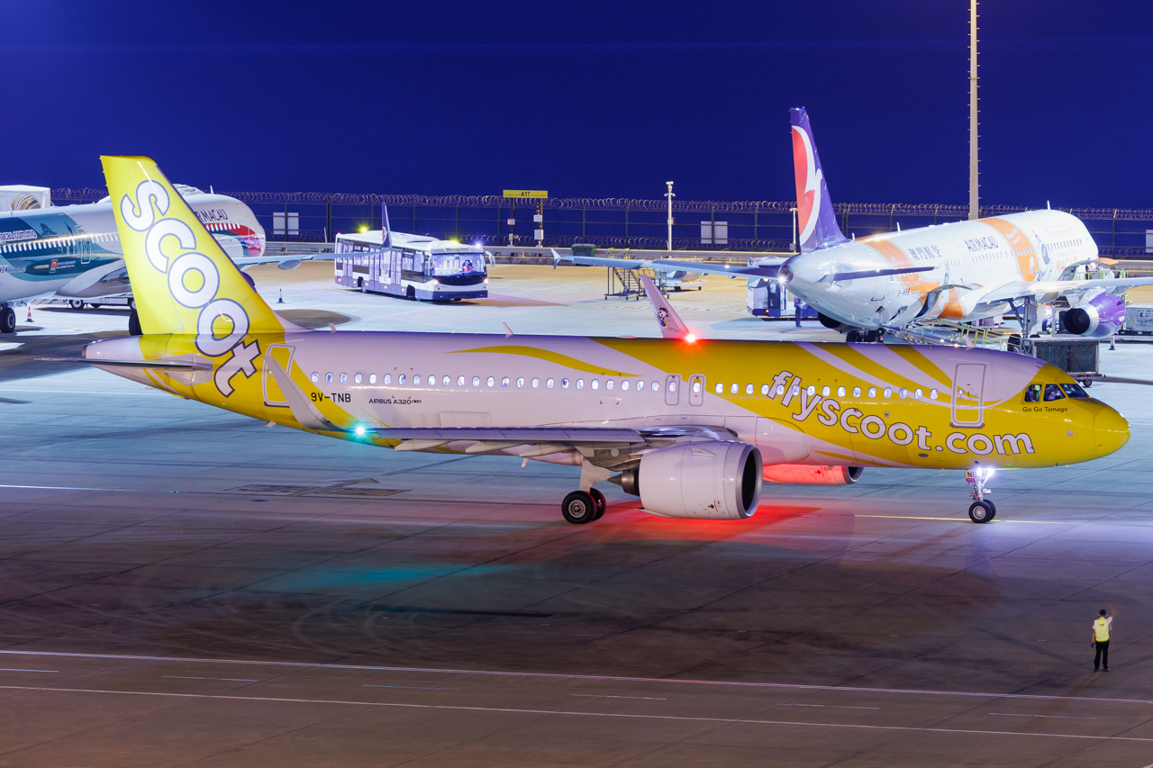 Full size: Scoot Airbus A320NEO 9V-TNB at Macau International Airport