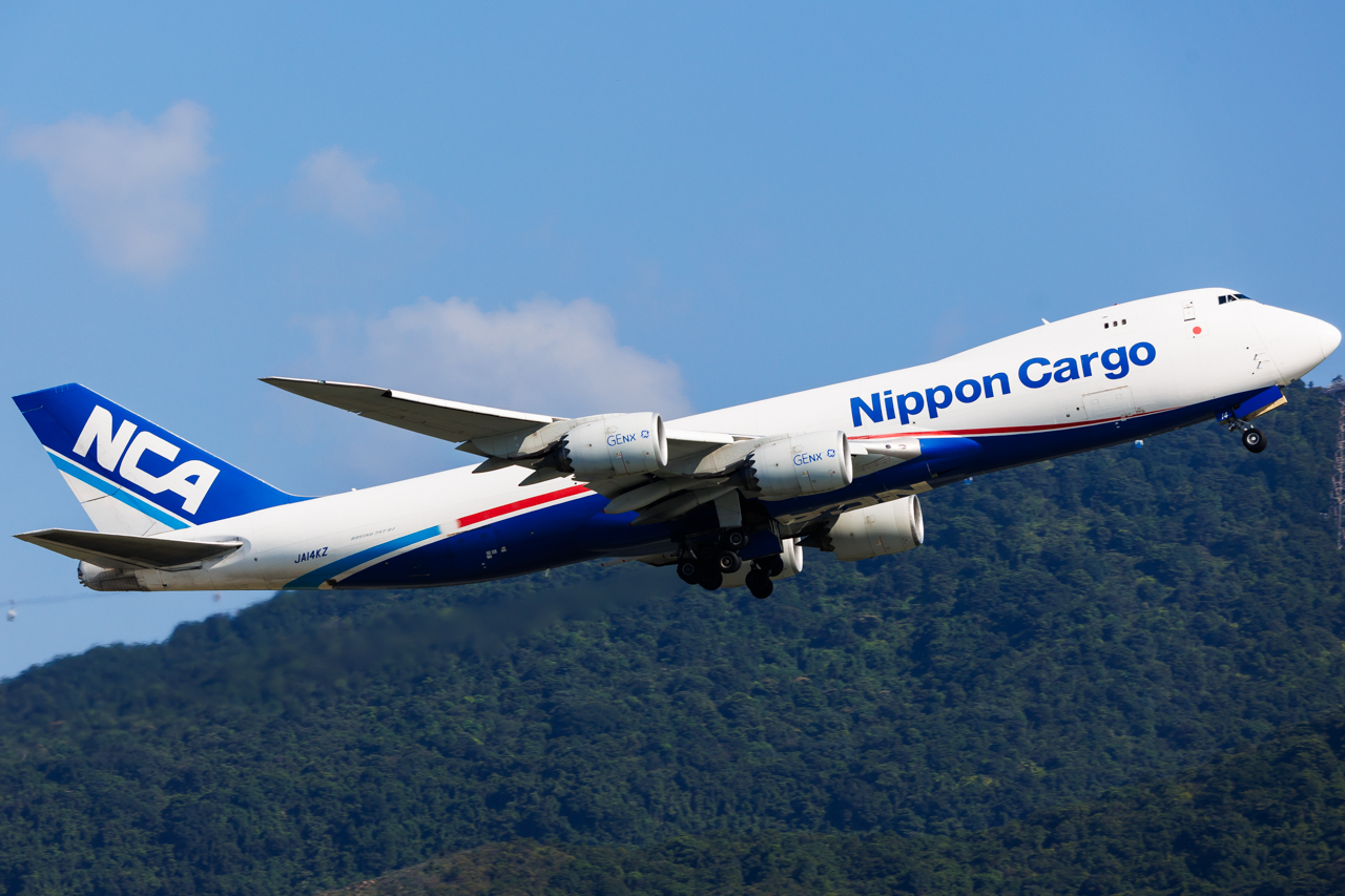 Full size: Nippon Cargo Airlines Boeing 747-8F JA14KZ at Hong Kong International Airport