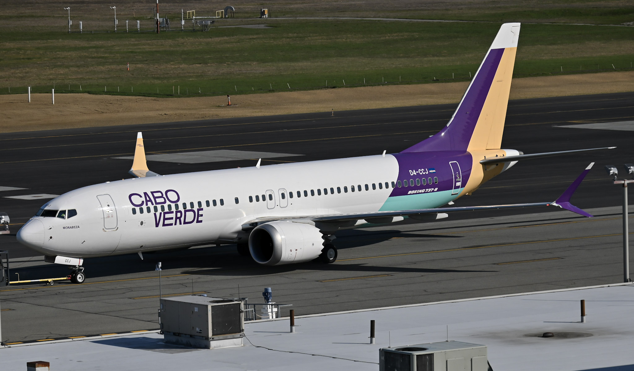 Full size: Cabo Verde Airlines Boeing 737 MAX 8 D4-CCJ at Theodore Francis Green State Airport