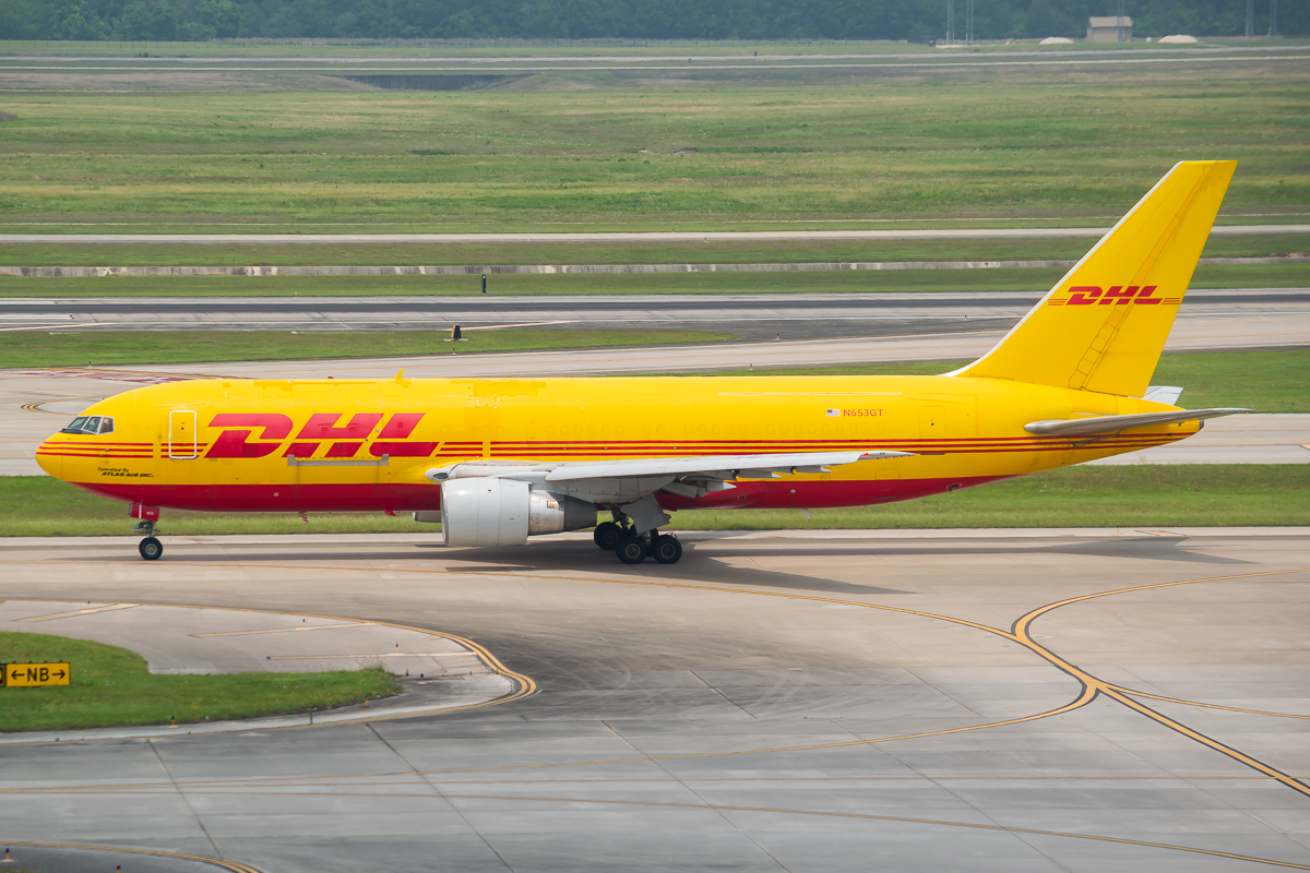 Full size: DHL Boeing 767-200F N653GT at Houston-George Bush Intercontinental Airport