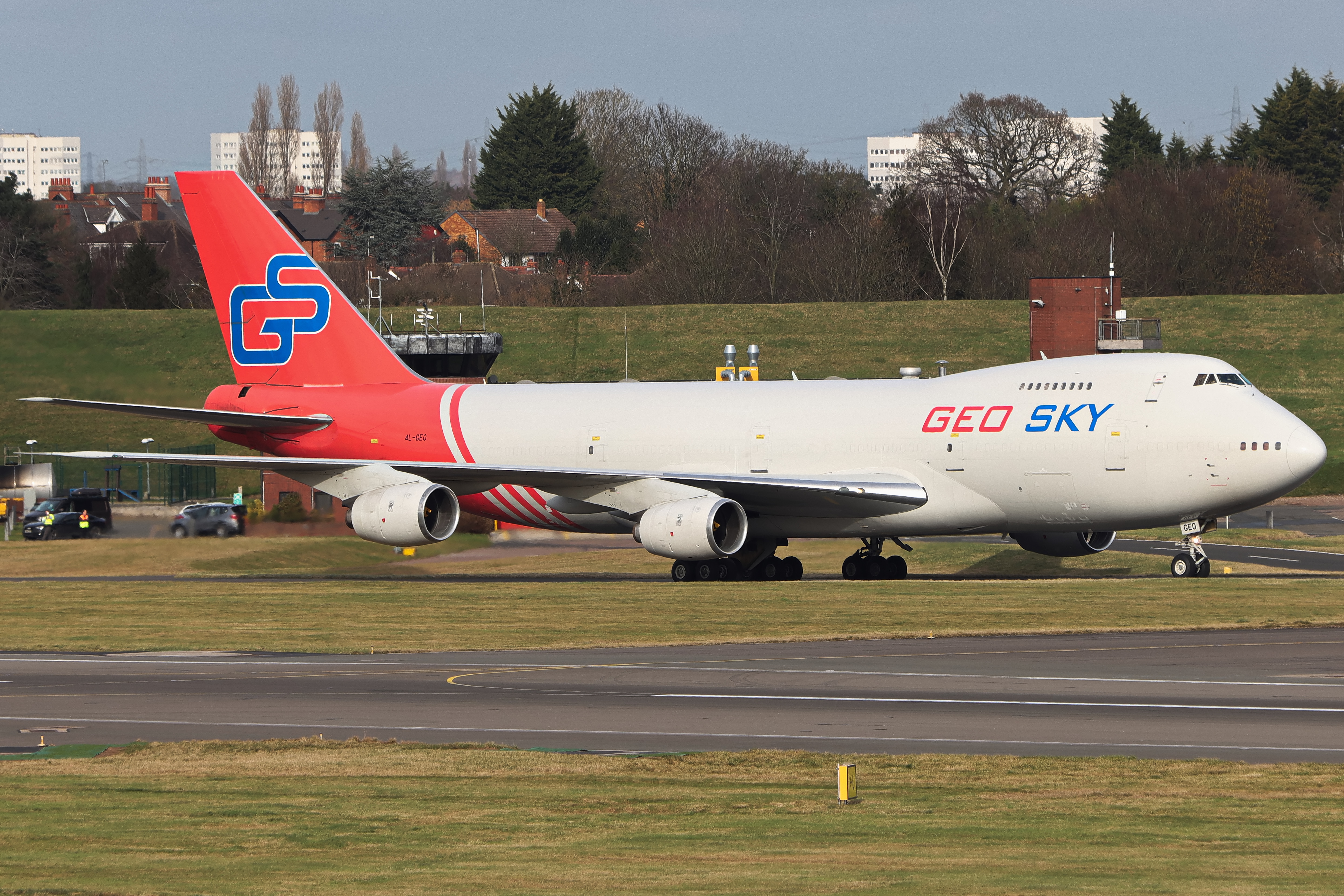 Full size: Geo Sky Boeing 747-200 4L-GEO at Birmingham Airport