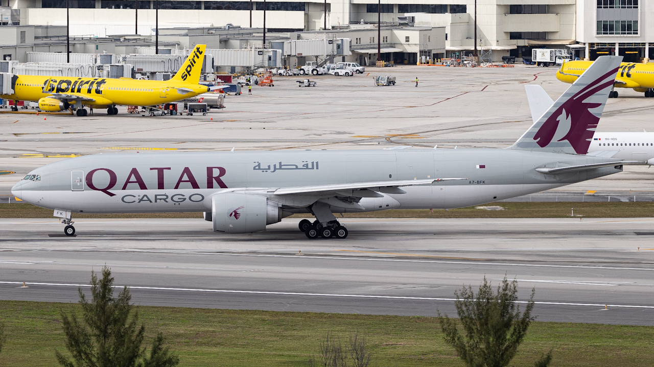 Full size: Qatar Air Cargo Boeing 777-F A7-BFK at Miami International Airport