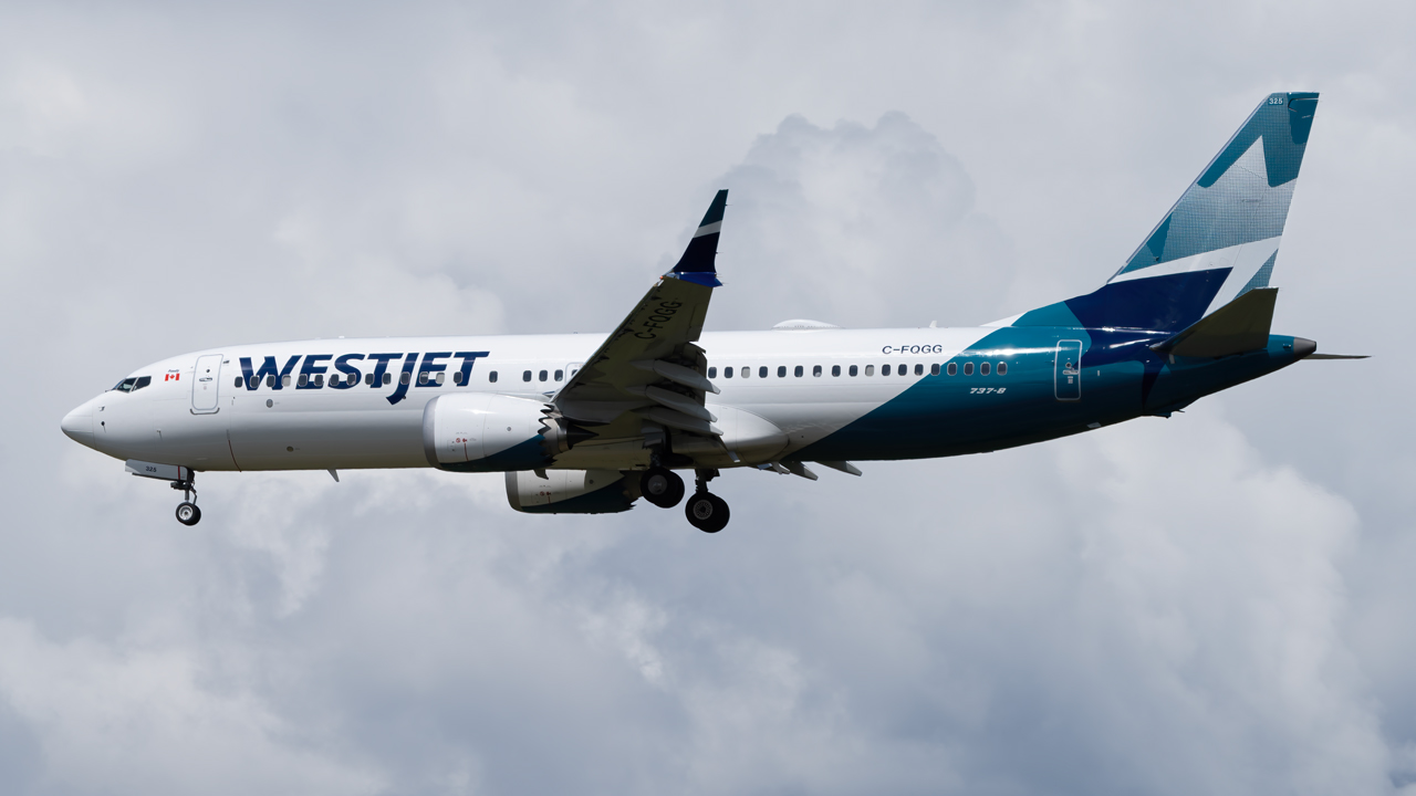 Full size: WestJet Boeing 737 MAX 8 C-FQGG at Vancouver International Airport