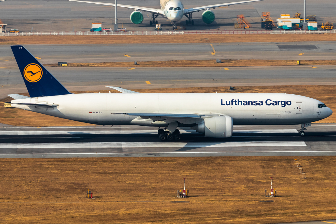 Full size: Lufthansa Cargo Boeing 777-F D-ALFA at Hong Kong International Airport