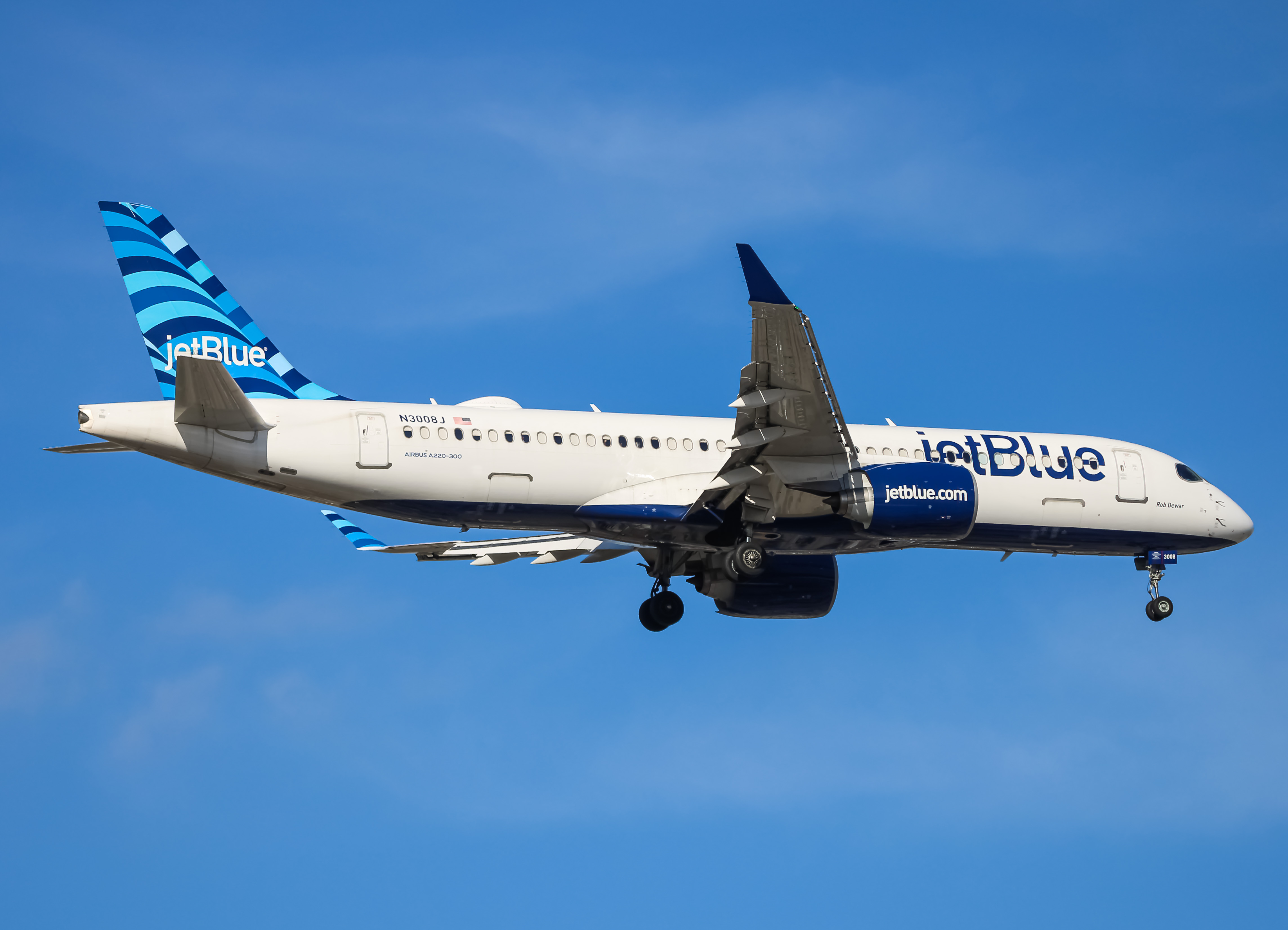 Full size: JetBlue Airways Airbus A220-300 N3008J at Baltimore/Washington International Thurgood Marshall Airport