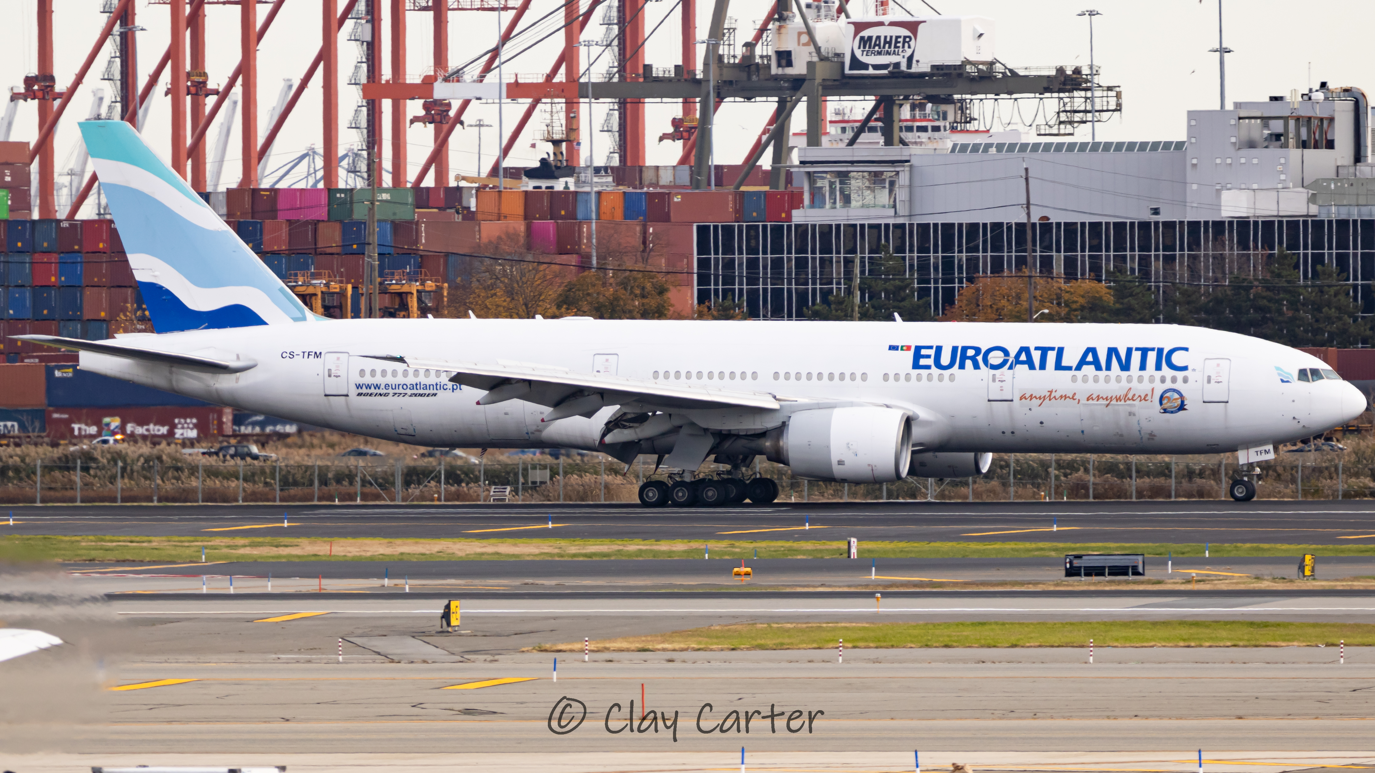 Full size: Euro Atlantic Airways Boeing 777-200ER CS-TFM at Newark Liberty International Airport