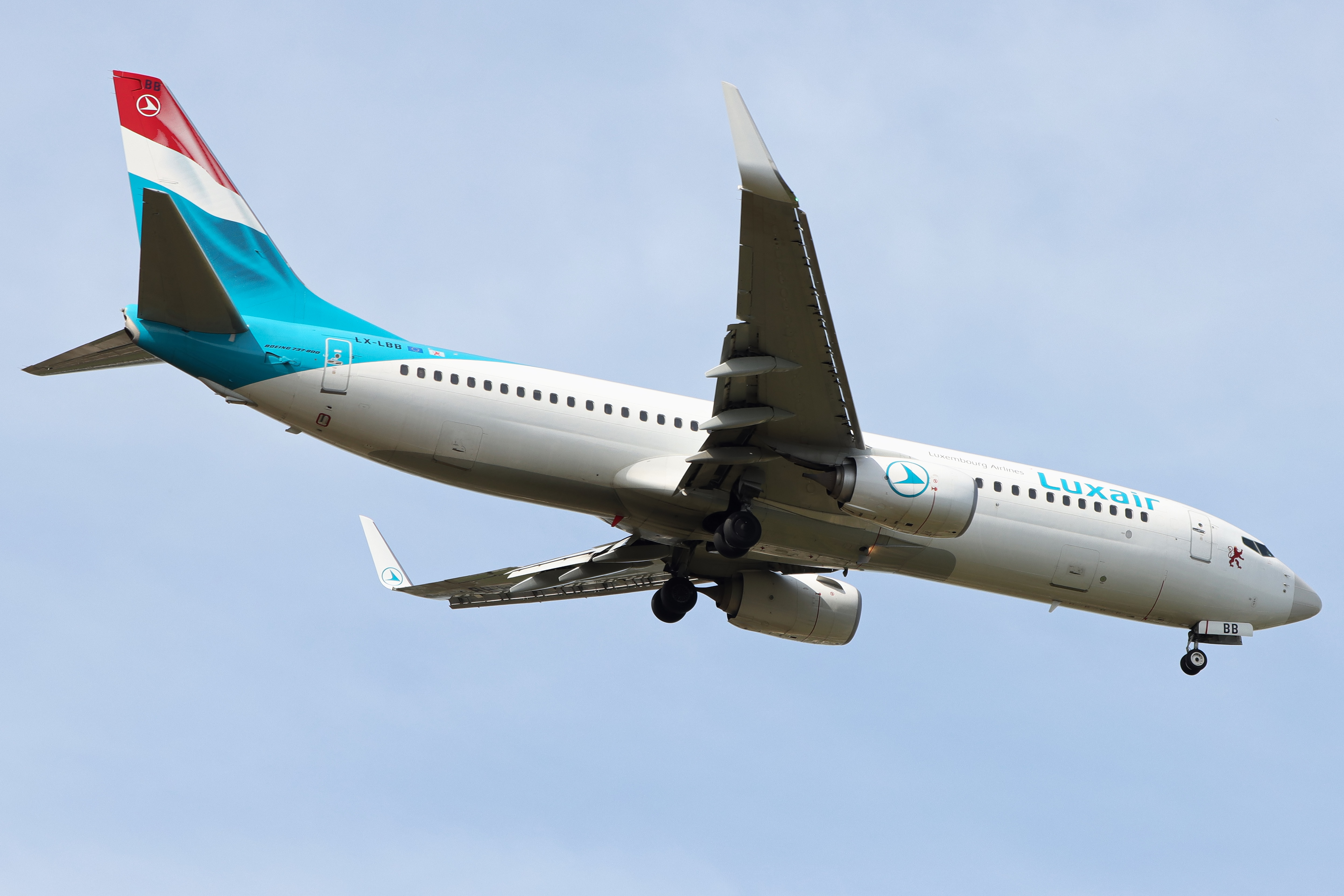 Full size: Luxair Boeing 737-800 LX-LBB at Luxembourg Findel Airport