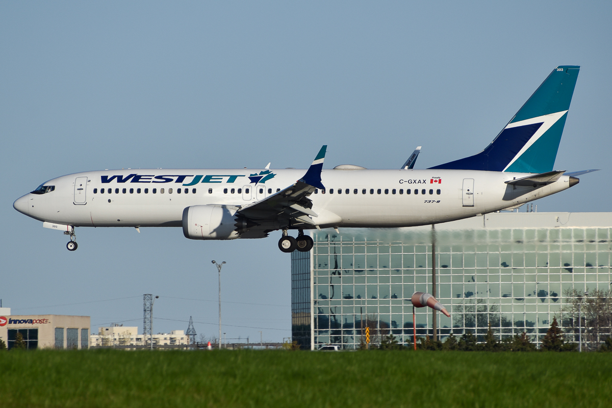 Full size: WestJet  Boeing 737 MAX 8 C-GXAX at Lester B Pearson International Airport