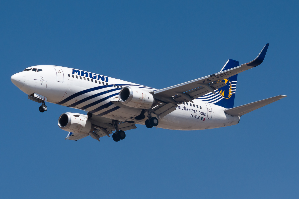 Full size: Magnicharters Boeing 737-300 XA-VCE at Mexico City Felipe Angeles International Airport
