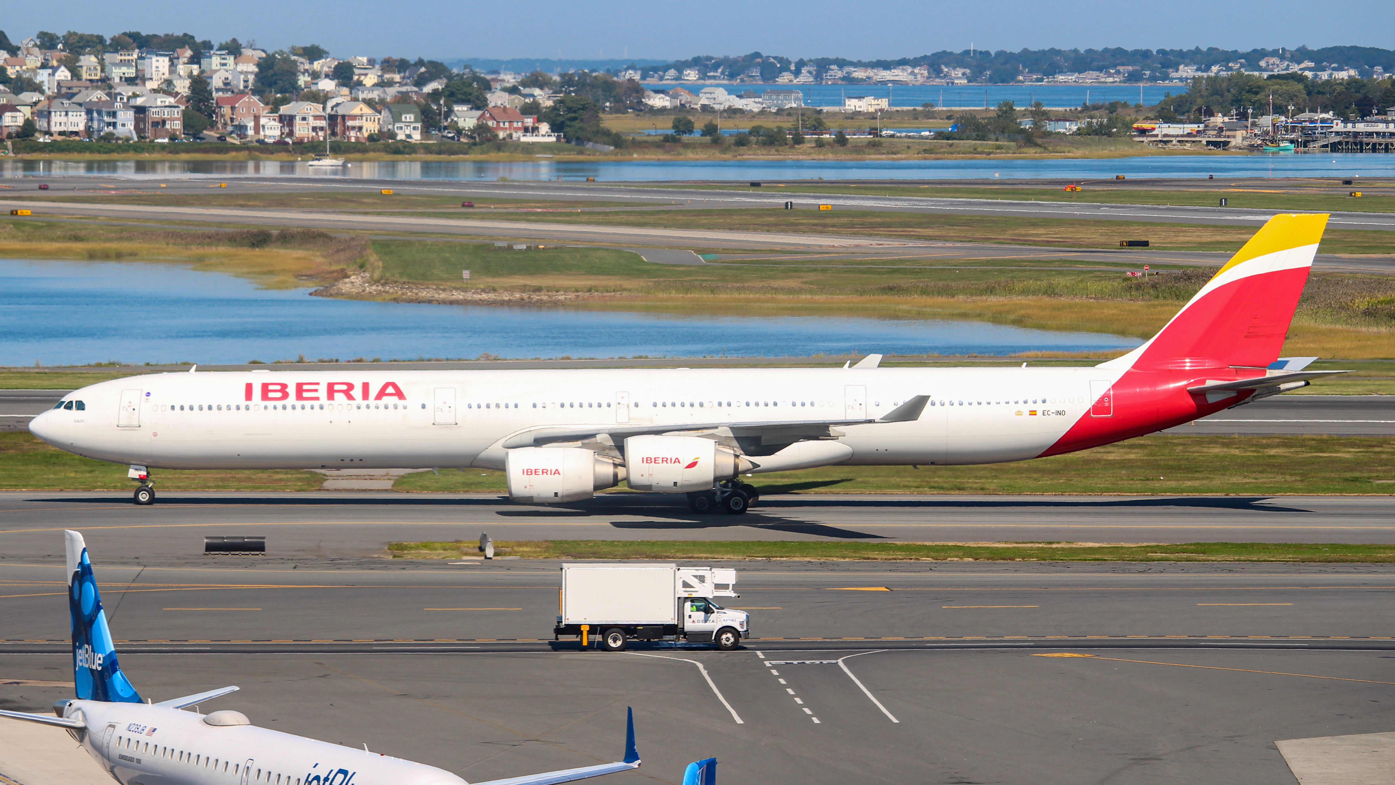 Full size: Iberia Airbus A340-600 EC-INO at General Edward Lawrence Logan International Airport