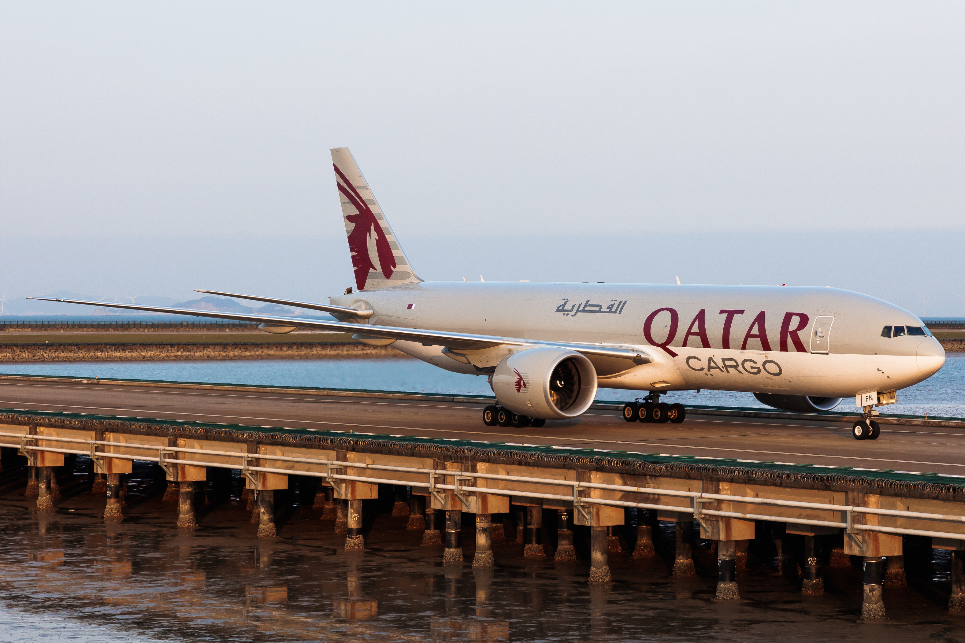 Full size: Qatar Air Cargo Boeing 777-F A7-BFN at Macau International Airport