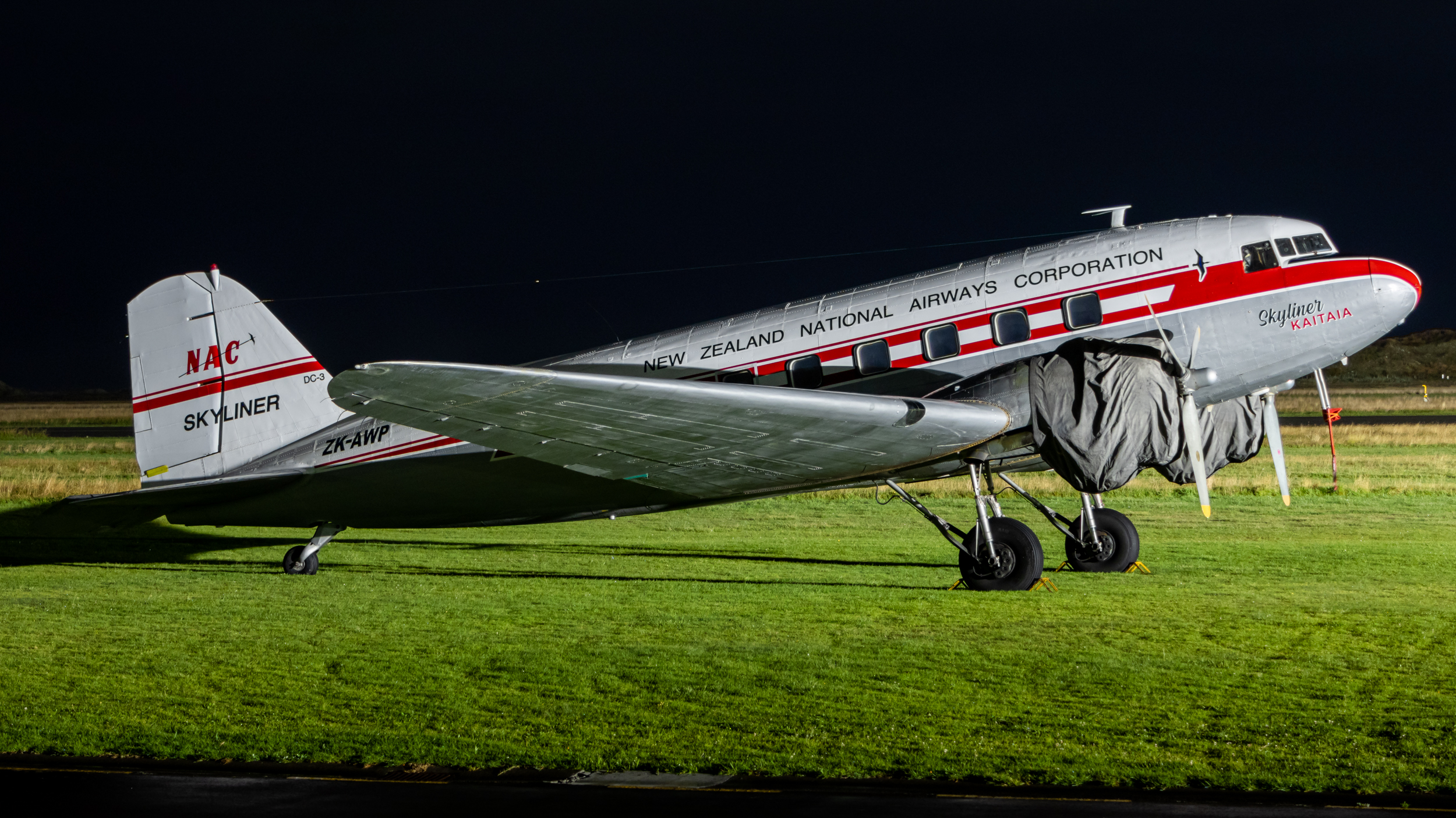 Full size: Air Chathams Douglas DC-3 ZK-AWP at Whanganui Airport