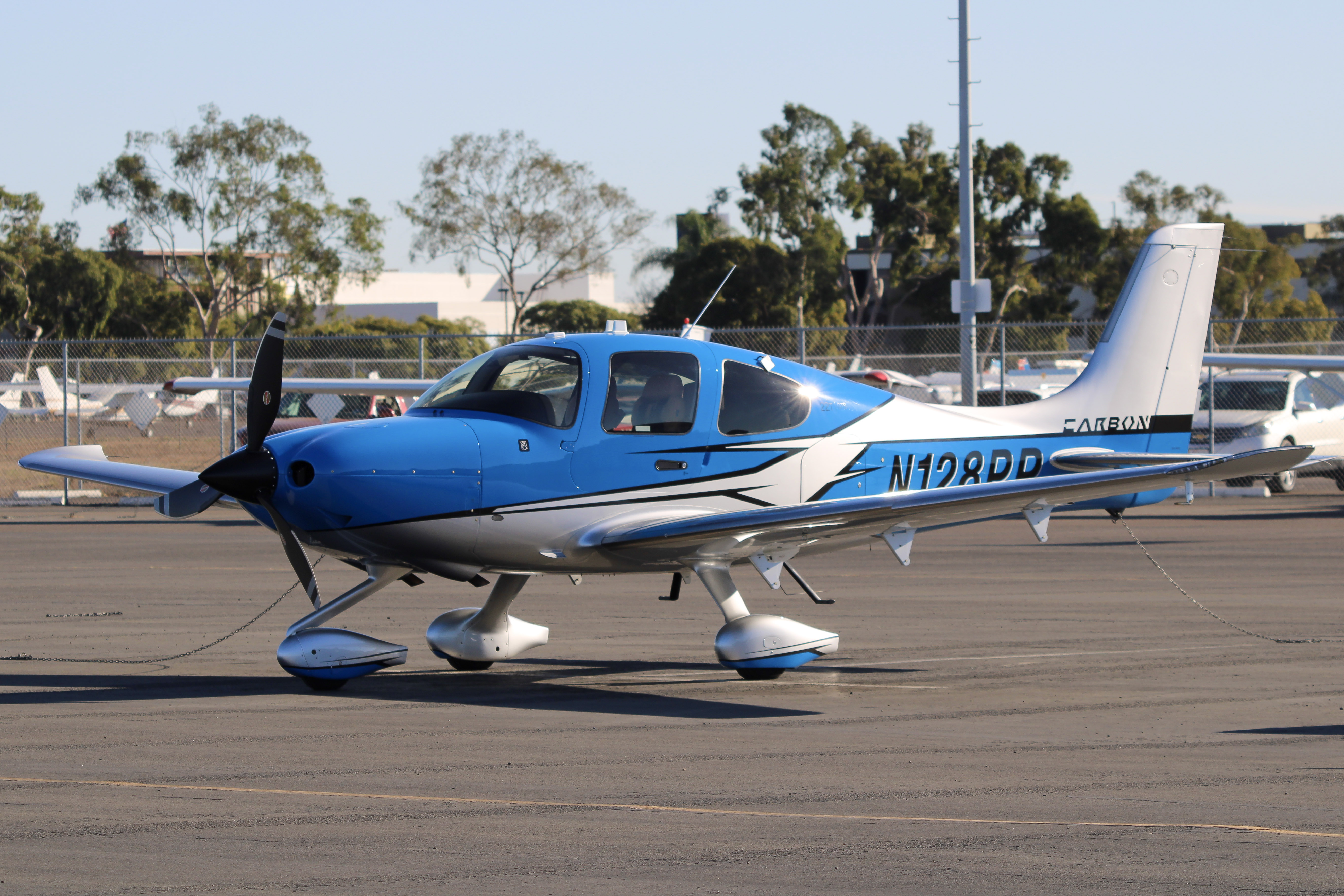 Full size: PRIVATE Cirrus SR22T N128PP at Montgomery-Gibbs Executive Airport