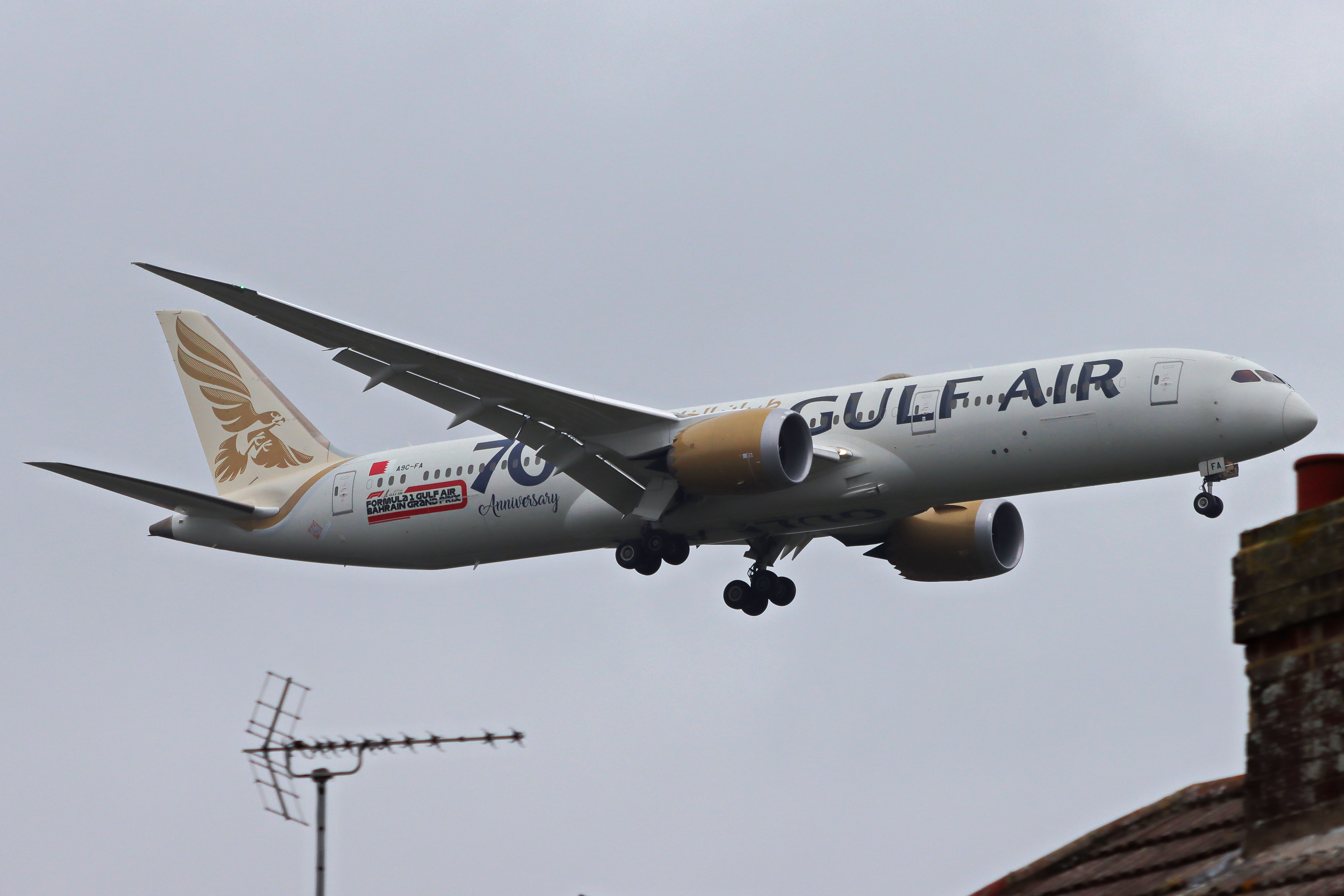 Full size: Gulf Air Boeing 787-9 A9C-FA at London Heathrow International Airport